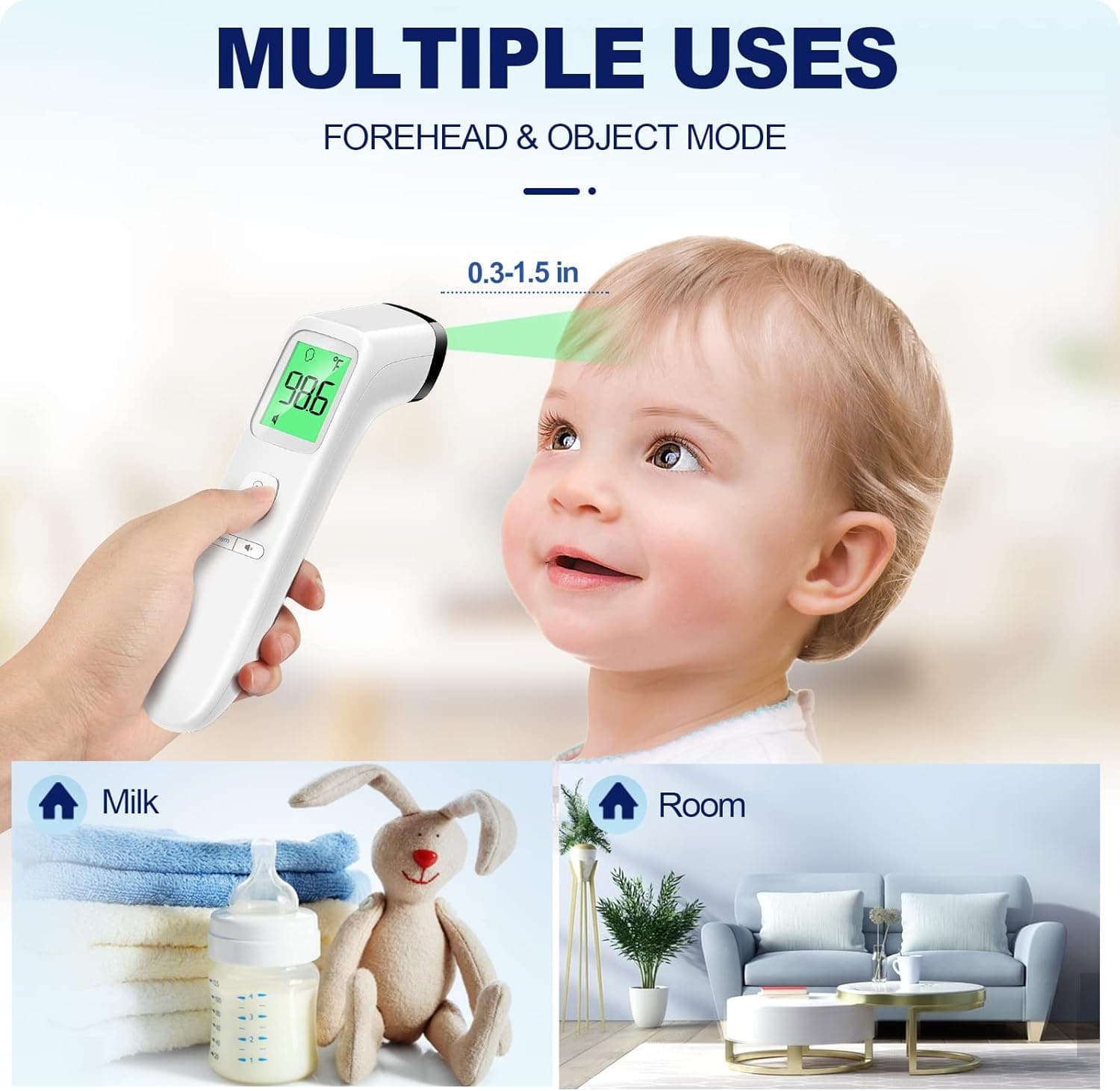 No-Touch Thermometer for Adults and Kids, Accurate Digital Baby Thermometer, Fever Alarm & Silent Mode, 2 in 1 Forehead & Object Mode white - Image 5