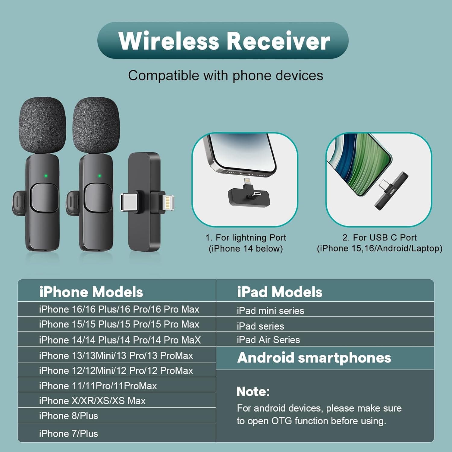 MAYBESTA Wireless Mini Microphone for iPhone, Android Phone - Bluetooth Lavalier Lapel Mic for Audio Video Recording - Clip on Content Creator Microphones for YouTube Tiktok Podcast Vlogging All iPhones & Androids (USB-C + Lightning) - Image 3