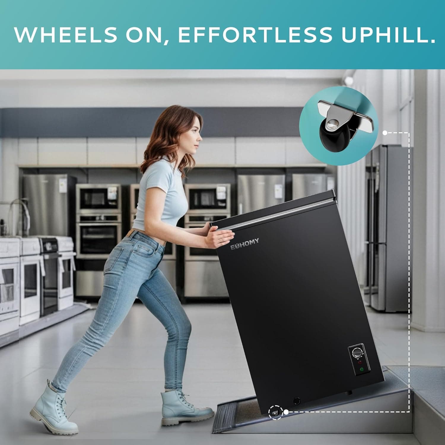 EUHOMY 3.5 Cu.Ft Chest Freezer with Wheels, Small Deep Freezer Adjustable 7 Thermostat, Quiet Mini Freezer Free-Standing Top Door, Energy Saving for Apartment/Garage/Basement/Dorm/Home, New Black 3.5 CU.FT (With Wheels) - Image 5