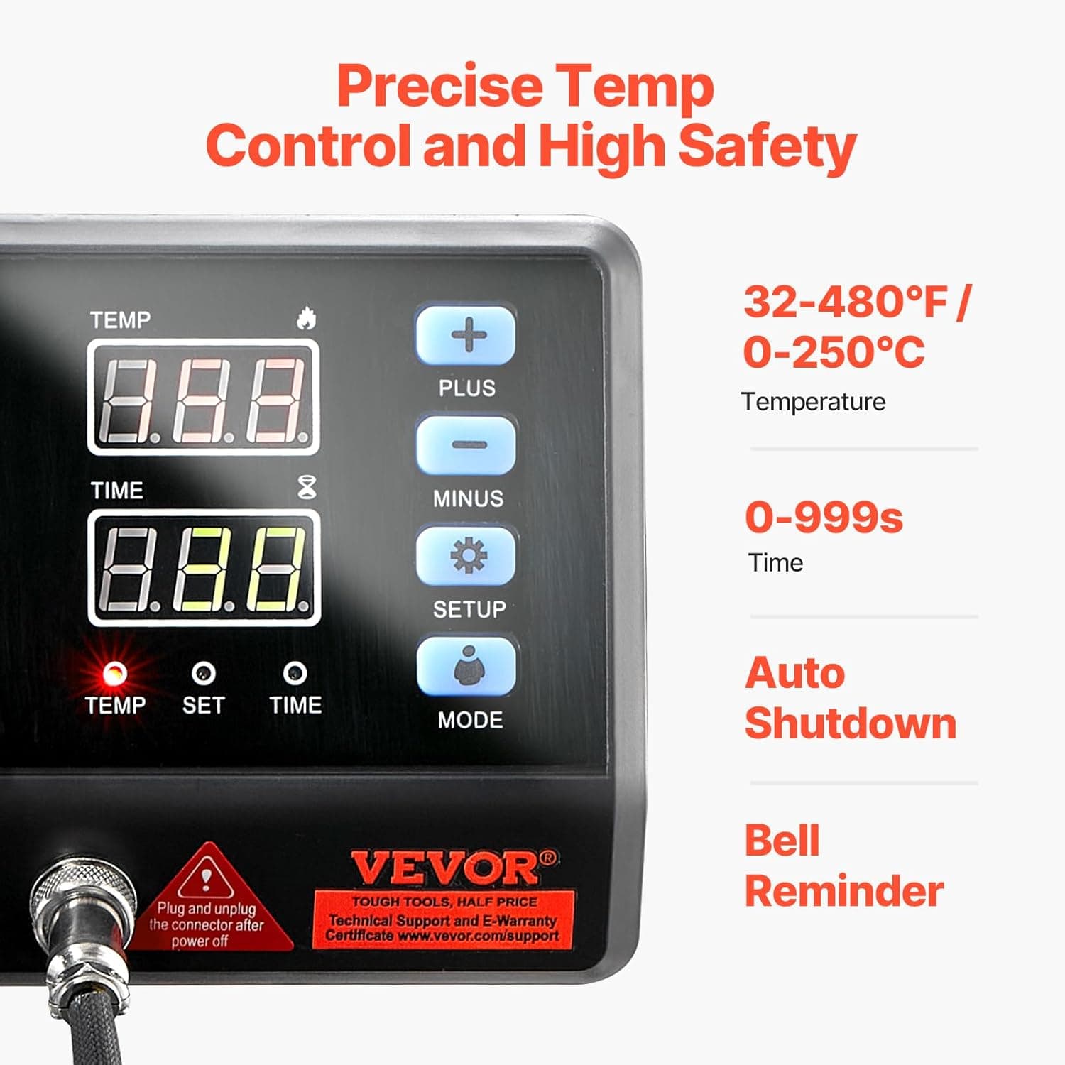 VEVOR 8 in 1 Heat Press Machine 15x15 Inch, 360° Swing Away Shirt Press Machine - Digital Professional Heat Transfer Tshirt Press Machine, Sublimation Heat Press for T Shirts Hat Cap Mug Plate Blue Blue Pro-15x15 - Image 6