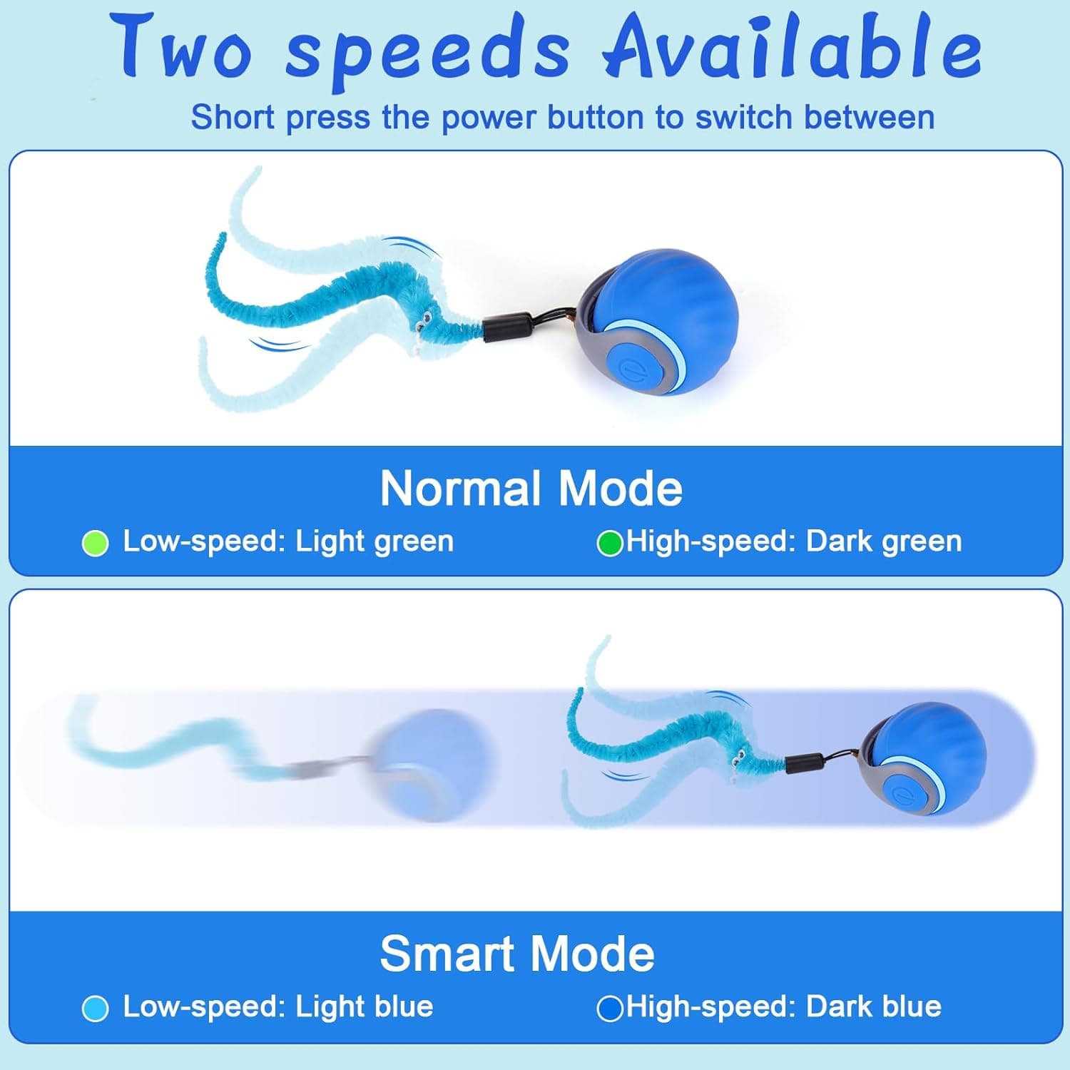 BABORUI Interactive Cat Toy Ball - Automatic Interactive Cat Toys for Indoor Cats with 3 Tails, 2 Speeds Rechargeable Cat Enrichment Toys for Small/Medium/Large Cats to Keep Them Busy(Blue) - Image 5