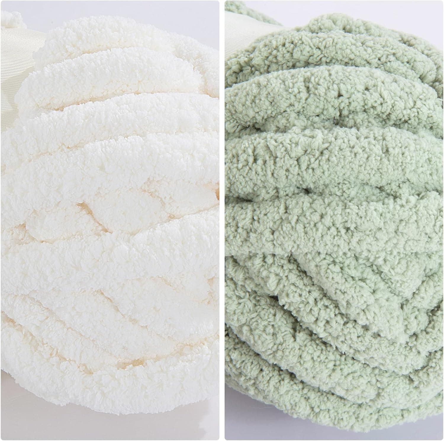 HOMBYS 8 Pack Assorted Chunky Yarn for Crocheting,Super Bulky Large Soft Fluffy Yarn,Plush Fuzzy Yarn,Thick Chenille Yarn for Hand Knitting/Arm Knitting,4 White & 4 Sage Green(27yds,8 oz Each Skein) 4 White+4 Sage Green 8 Pack - Image 8