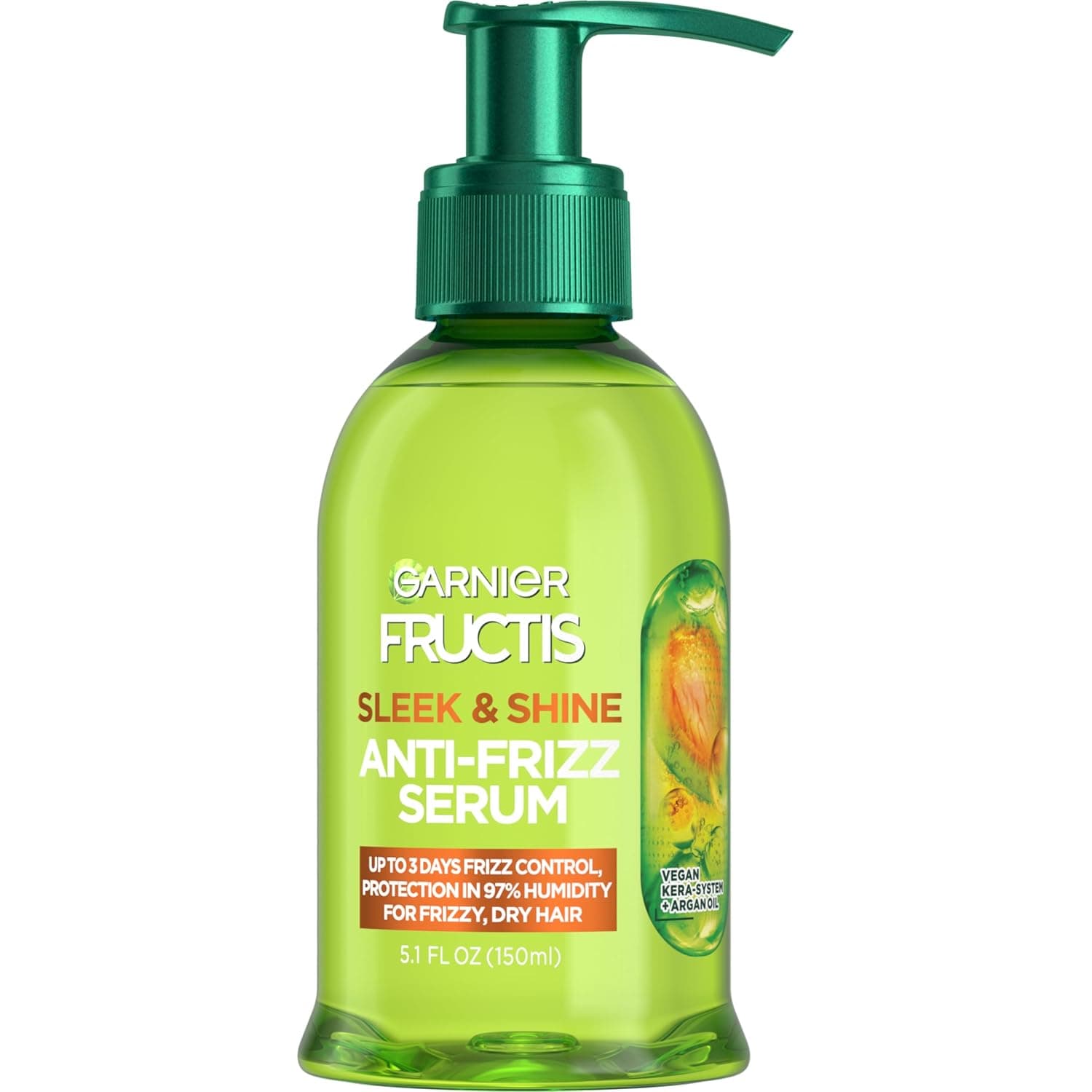 Garnier Fructis Sleek & Shine Anti-Frizz Serum for Frizzy, Dry Hair, Argan Oil, 5.1 Fl Oz, 1 Count (Packaging May Vary) Natural 5.1 Fl Oz (Pack of 1) - Image 2