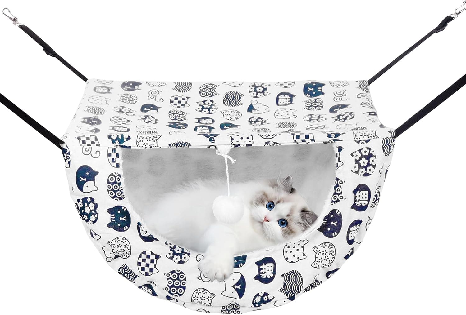 Cat Hammock for Cage with Ball,Hanging Pet Hammock Bed Adjustable,Double Layer Soft Sleeping Hammock for Cats,Ferret,Puppy,Rabbits,Small Animals,1Pack (White) - Image 2