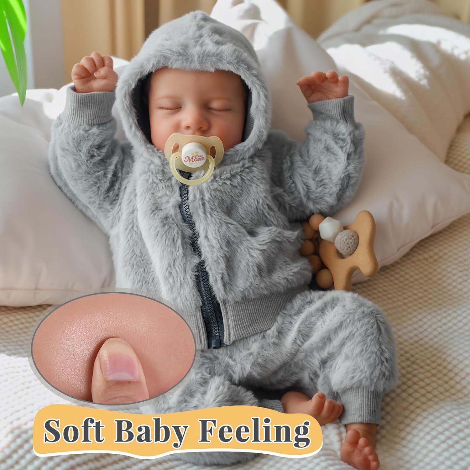 BABESIDE Lifelike Reborn Baby Dolls Silicone Full Body Boys - 17-Inch Real Baby Feeling Realistic-Newborn Baby Doll Full Body Vinyl Real Life Baby Dolls with Toy & Gift Box for Kids Grey - Image 4