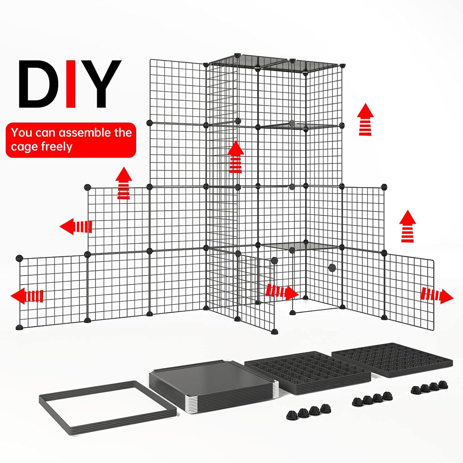 Large Cat Cage, Enclosures Indoor with Balcony, DIY Playpen Detachable Metal Wire Kennels Crate 3x3x4 Large Exercise Place Ideal for 1-3 Cats Black 41.0"L x 41.0"W x 55.0"H - Image 8
