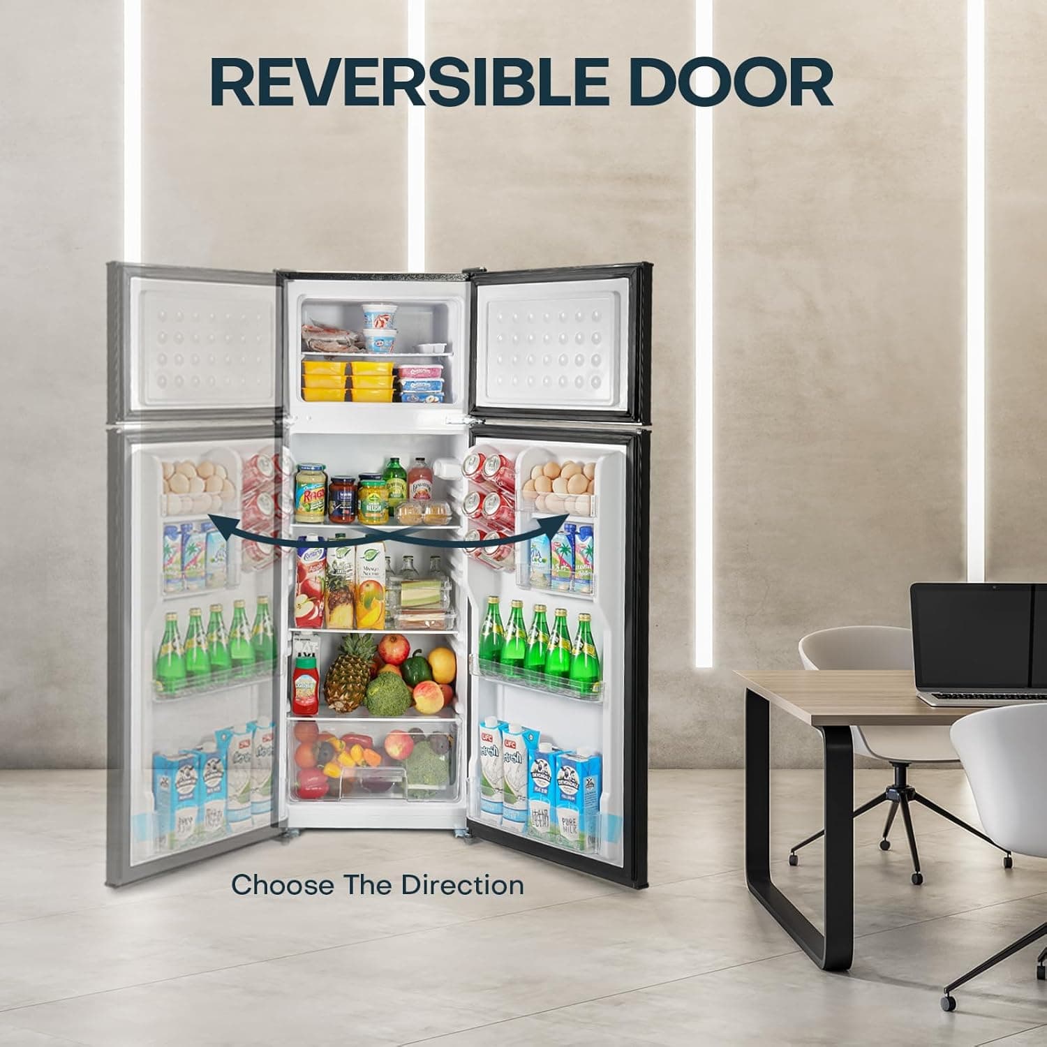 Upstreman 7.7 Cu.Ft. Refrigerator with Freezer, Double Door Fridge, Adjustable Thermostat, Large Capacity, Reversible Door Swing, Refrigerator for Apartment, Office, Dorm, Black（BD75） - Image 6