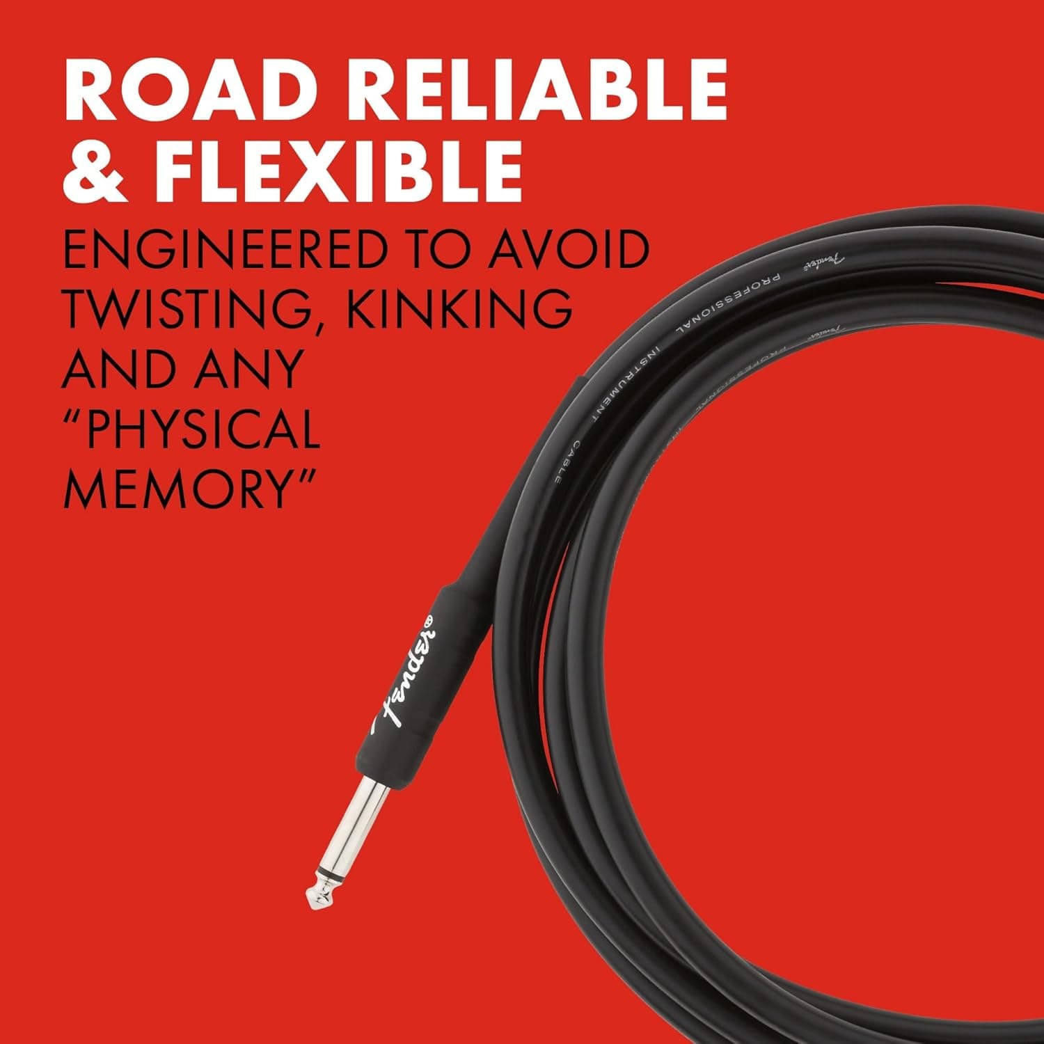 Fender Professional Series Instrument Cable, Guitar Cable 10 ft, Guitar Accessories, Stage Ready with Anti-Kinking Design, Black 10ft Straight/Straight - Image 6