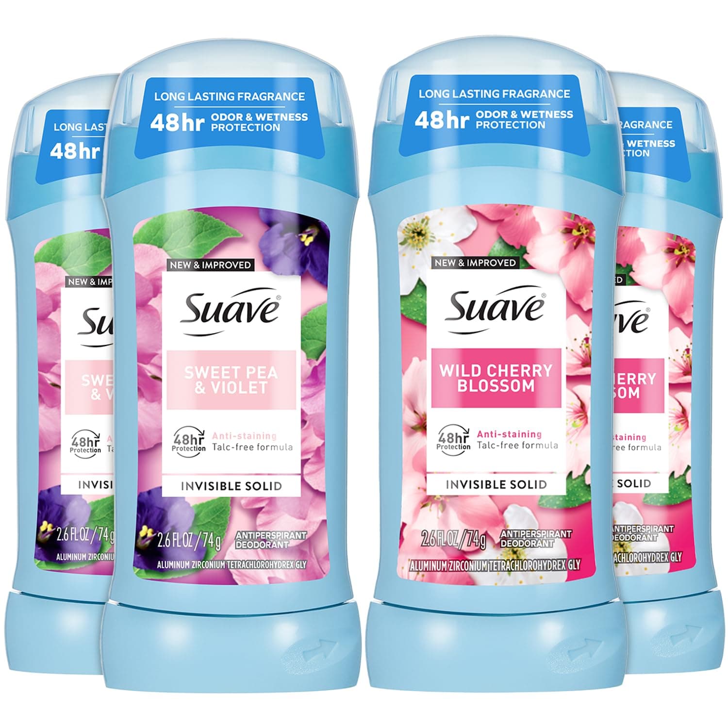 Suave Antiperspirant Deodorant for Women, Wild Cherry Blossom + Sweet Pea & Violet Variety 4-Pack – Anti-Staining Invisible Solid Sticks, Talc-Free, 2.6 Oz Ea - Image 2