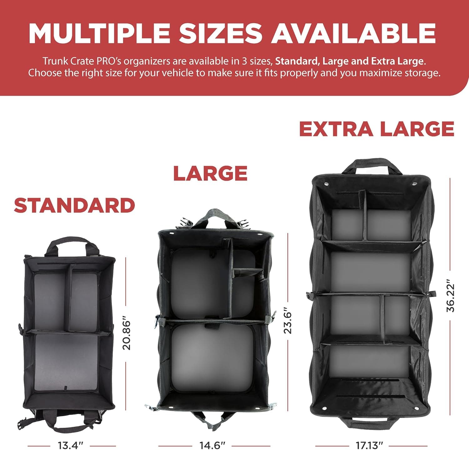 TRUNKCRATEPRO Organizador de Maletero para Auto, SUV, Camión | Organizador de Maletero de Auto Premium Ajustable con Múltiples Compartimentos, P straps de Sujeción y Fondo Antideslizante (Tamaño Grande, Negro) Grande Negro - Image 6