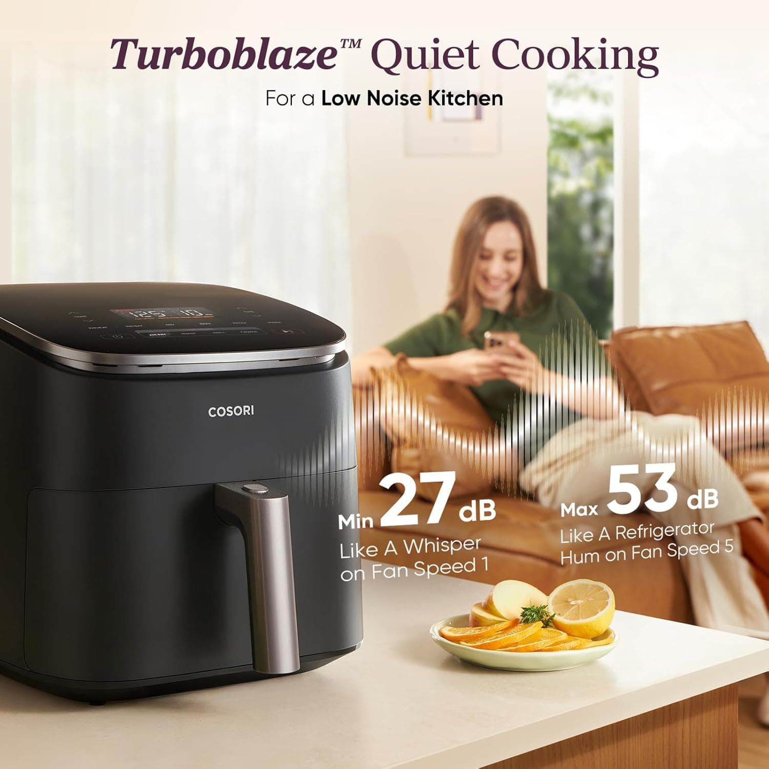 Cosori 9-en-1 TurboBlaze Friteuse à Air 6 Qt, Revêtement Céramique Premium, 90°–450°F, Chauffage Précis pour Résultats Uniformes, Friture à Air, Rôtir, Cuire au Four, Griller, Déshydrater, Congeler, Prouver, Réchauffer, Garder au Chaud, 120V Gris Foncé 6QT Friteuse à Air - Image 8