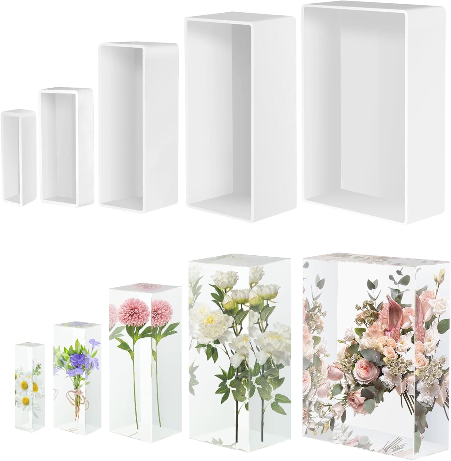 Large Resin Molds, Rectangle Silicone Molds for Epoxy Resin, 5 PCS Cuboid Resin Moulds with Wooden Support, Deep Casting Molds for Preserving Flowers, Insect Specimens, DIY Gifts, Furniture Decoration Rectangle Resin Molds - Image 2