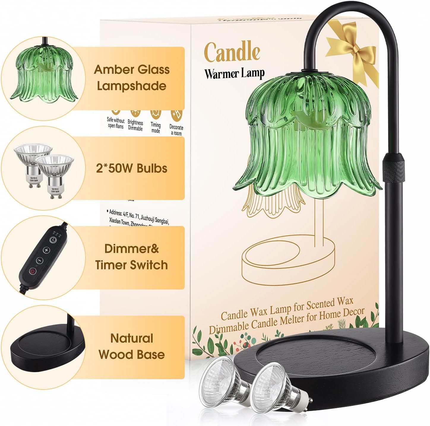 Candle Warmer Lamp Adjustable Timer Electric－Green Flower-Shaped Wax lamp - Image 3