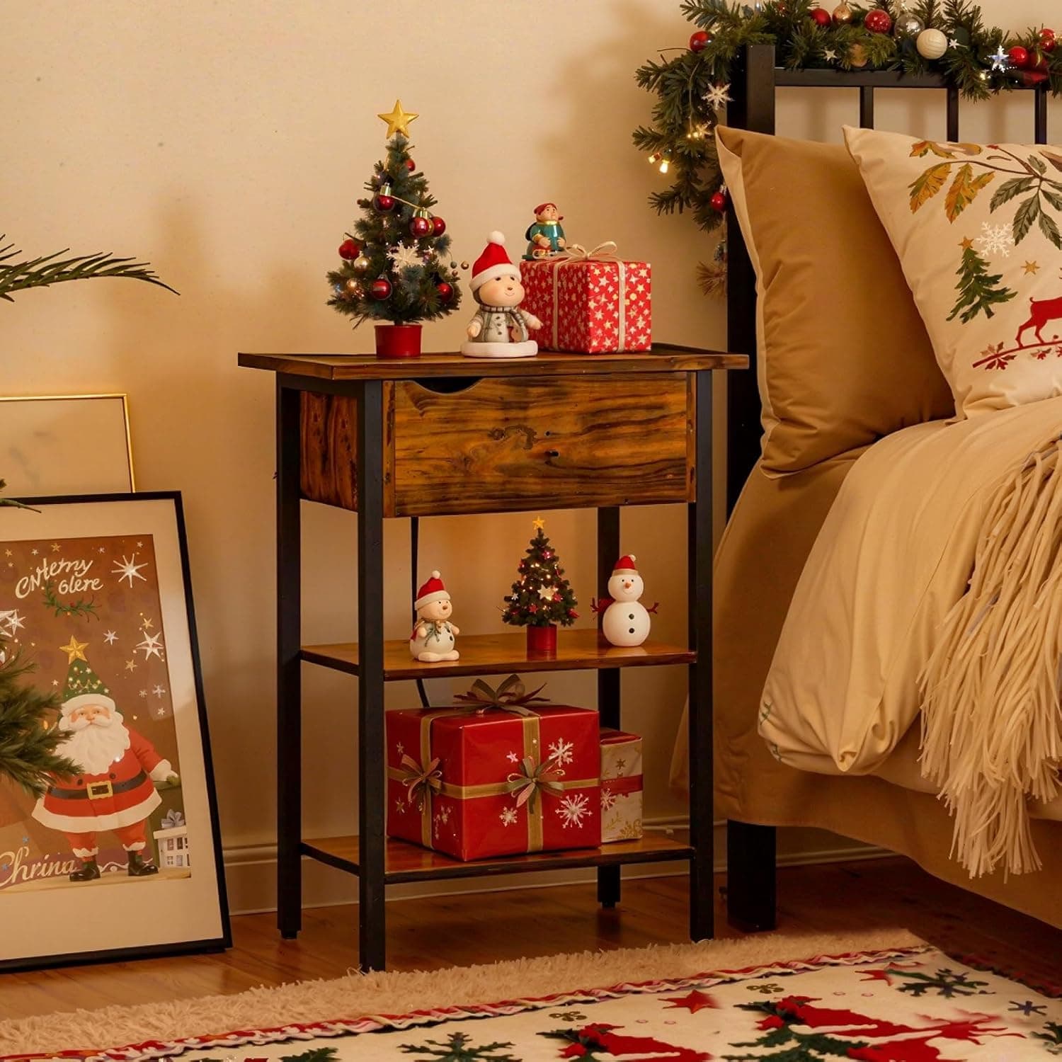 HOOBRO End Table with Charging Station, Narrow Side Table, Flip Top Nightstand with USB Ports and Outlets, Bedside Tables with Shelf for Small Spaces, Living Room, Rustic Brown BF341BZ01 1 Rustic Brown + Black - Image 3