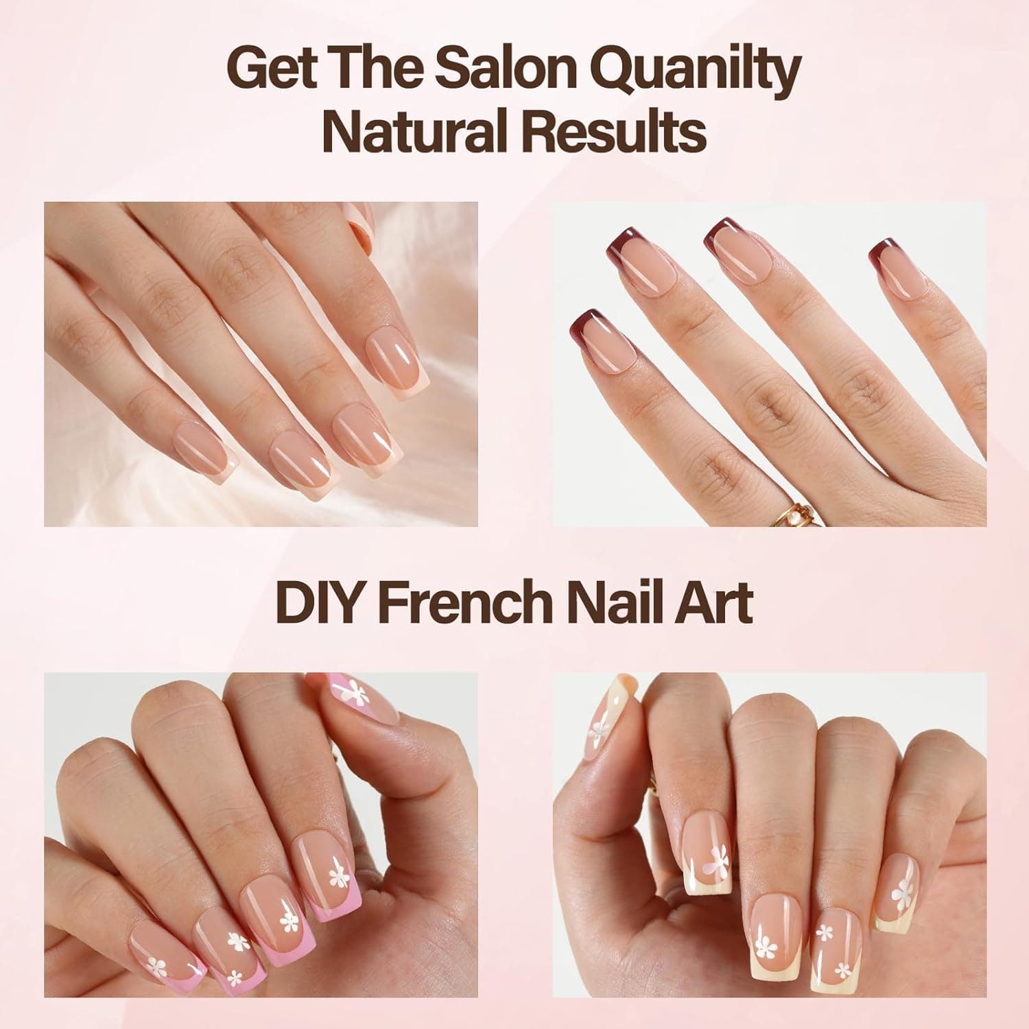 Misssix XBASICTIPS French Tip Press On Nails, 150 Pcs Short Square French Gel Nail Tips, Soft Gel Soak Off Pre-shaped No File Need Fake Nails for Nail Art DIY 15 Sizes Box Winter Short Square Nail Tips - Image 5