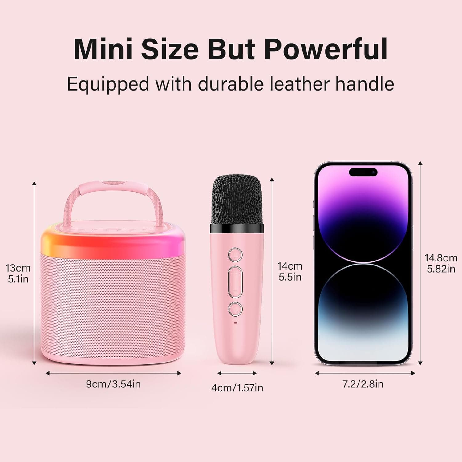JYX Mini Karaoke Machine for Kids, Portable Bluetooth Karaoke Speaker Unpowered Cabinets with 1 Wireless Microphones and Party Lights and Adults, Birthday Gifts for Girls Boys Family Home Party(Pink) Pink-2Mic - Image 7