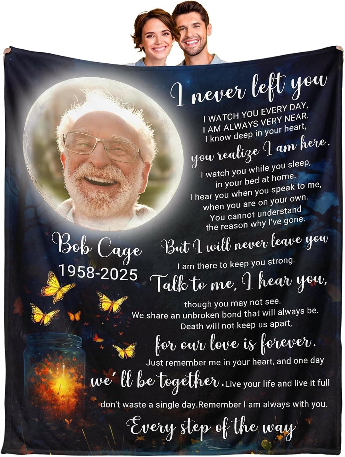 Ship Next Day, Custom Memorial Blanket with Photos for Loss of Loved One - Printed in USA Loving Memory Personalized Sympathy Blanket for Loss of Dad Mom Husband Wife Family Friend Pet in Memory Gifts Style 06 - Image 2