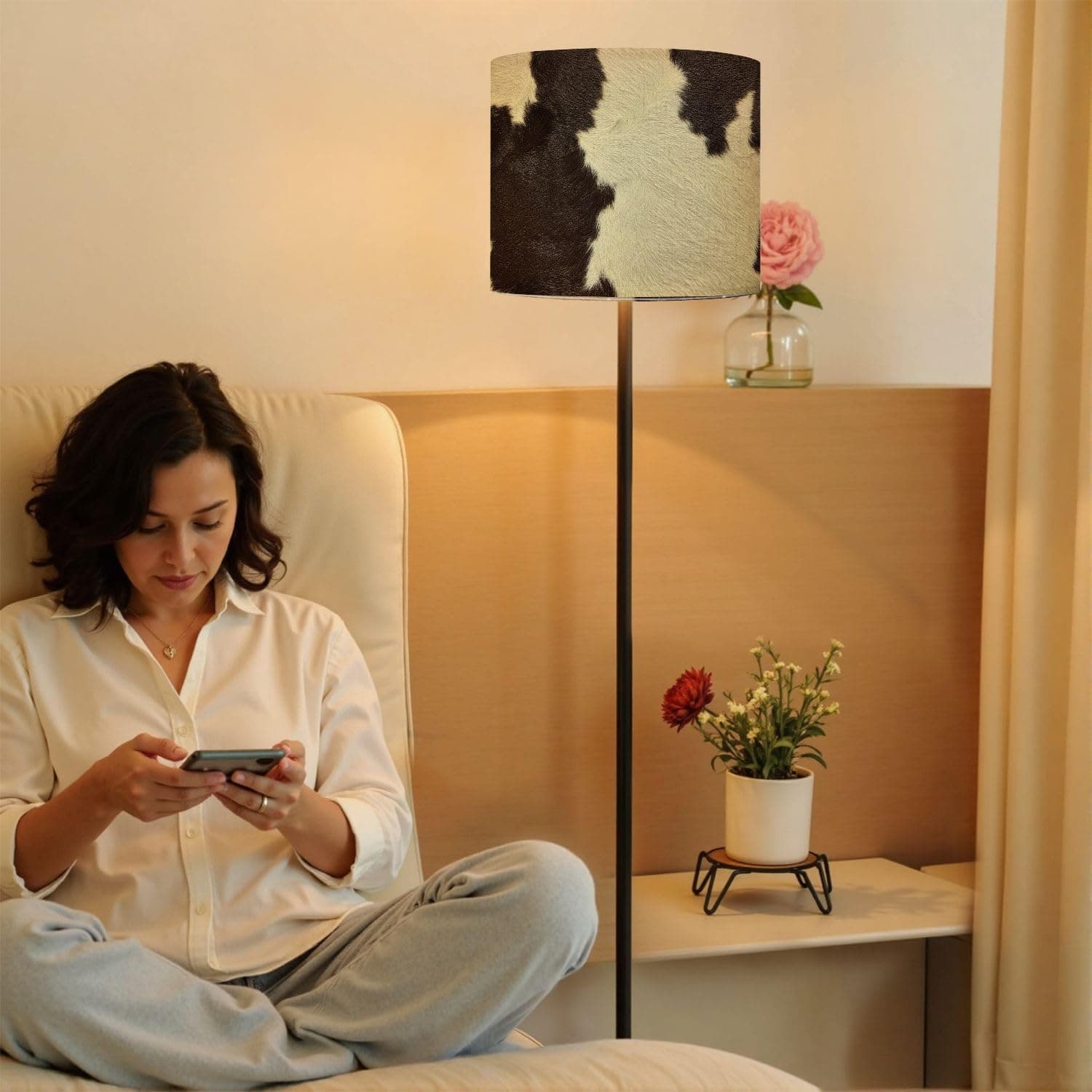 Drum Lamp Shades Set of 2 Real Cowhide Beautiful white brown cowhide Close up cow Lampshades for Floor Lamps Table Lamps Pendant Light 11"x8.9" Large Replacement Linen Lampshade 8.9"x11"-2 Pack Color1 - Image 6