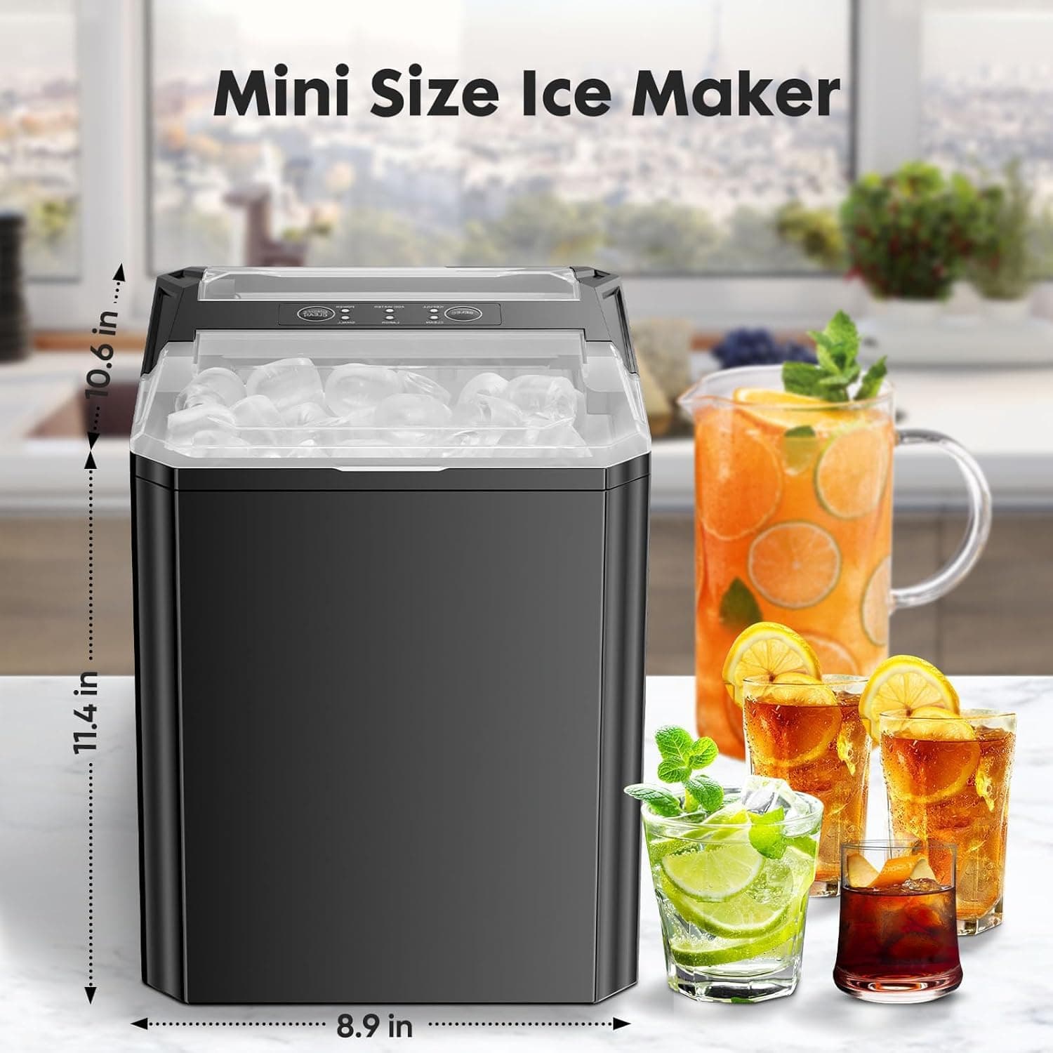 Sweetcrispy Countertop Ice Maker, Portable Ice Machine Self-Cleaning, 9 Cubes in 6 Mins, 26 lbs/24Hrs, 2 Sizes of Bullet Ice for Home Party Office,Elegant Black - Image 8