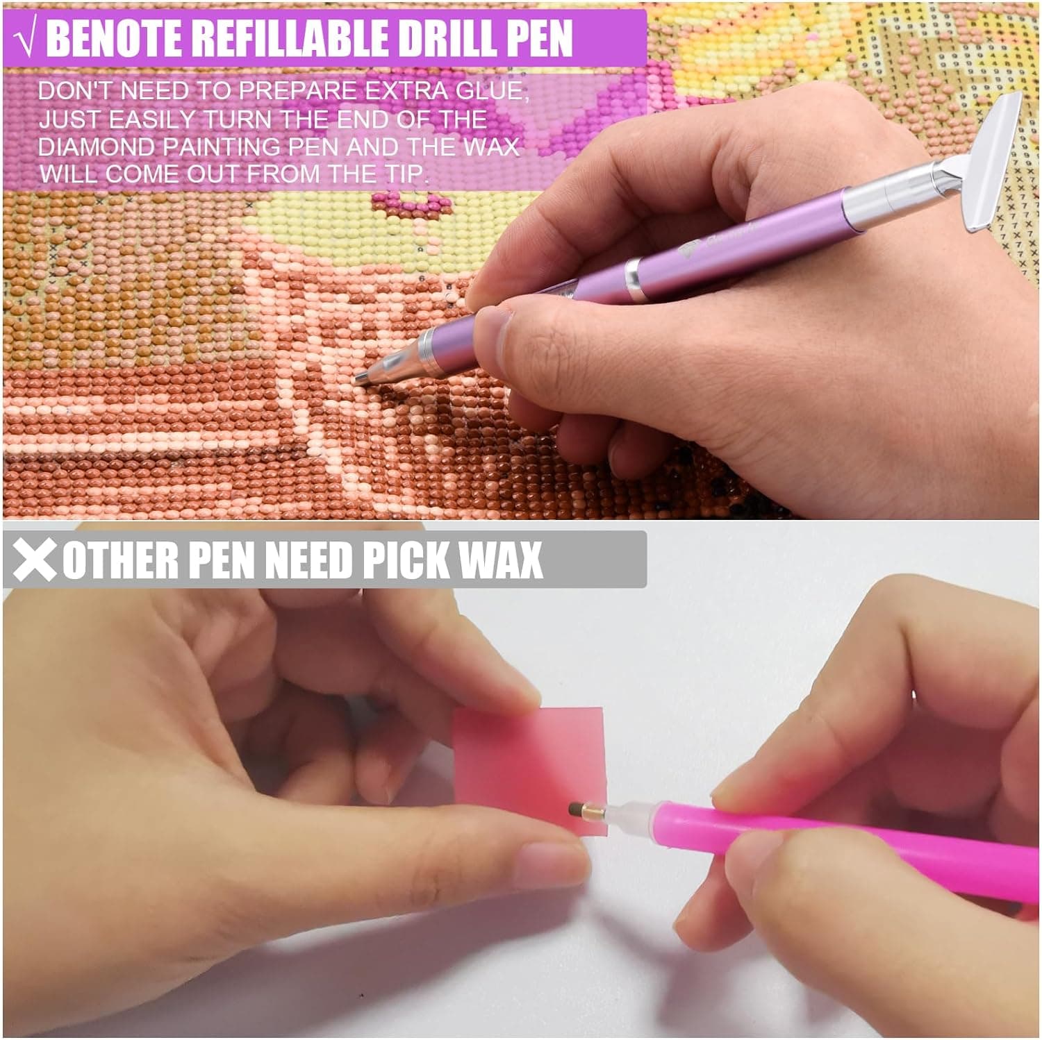 Benote Diamond Art Painting Pen Refillable Wax, Diamond Paint Accessories Refillable Wax Pen Self-Stick Drill Pens with Metal Correction Plate for Art DIY Craft - B18 - Image 7