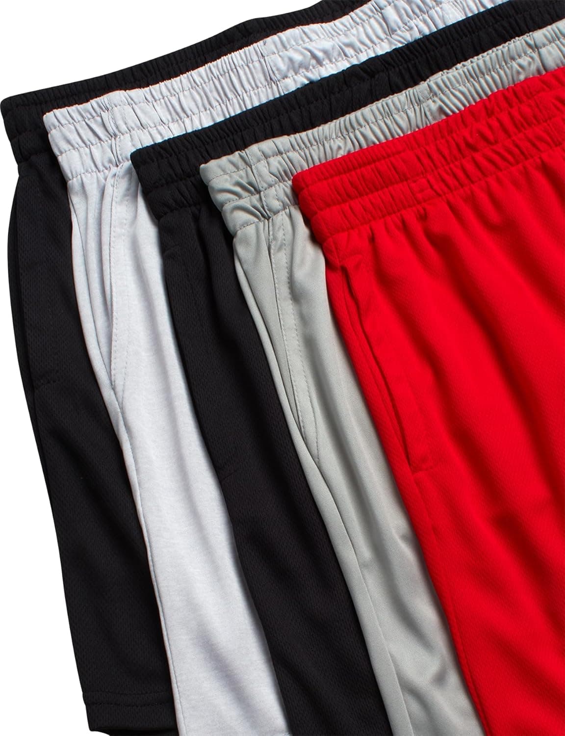 RBX Boys Athletic Shorts - 5 Pack Breathable Performance Mesh Boys Basketball Shorts with Pockets Youth Kids Gym Activewear Griffin Red Grey Black 14-16 - Image 3