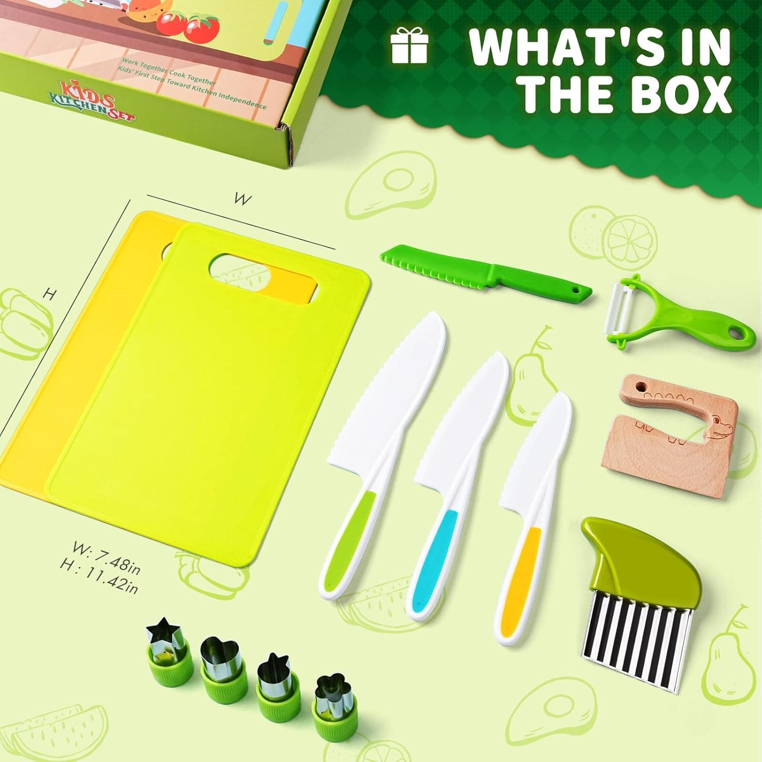 13 Pieces Montessori Kitchen Toys for Toddlers-Kids Cooking Sets Real-Toddler Toys Set for Real Cooking with Plastic Children Safe Knives Crinkle Cutter Kids Cutting Board 13PCS - Image 4