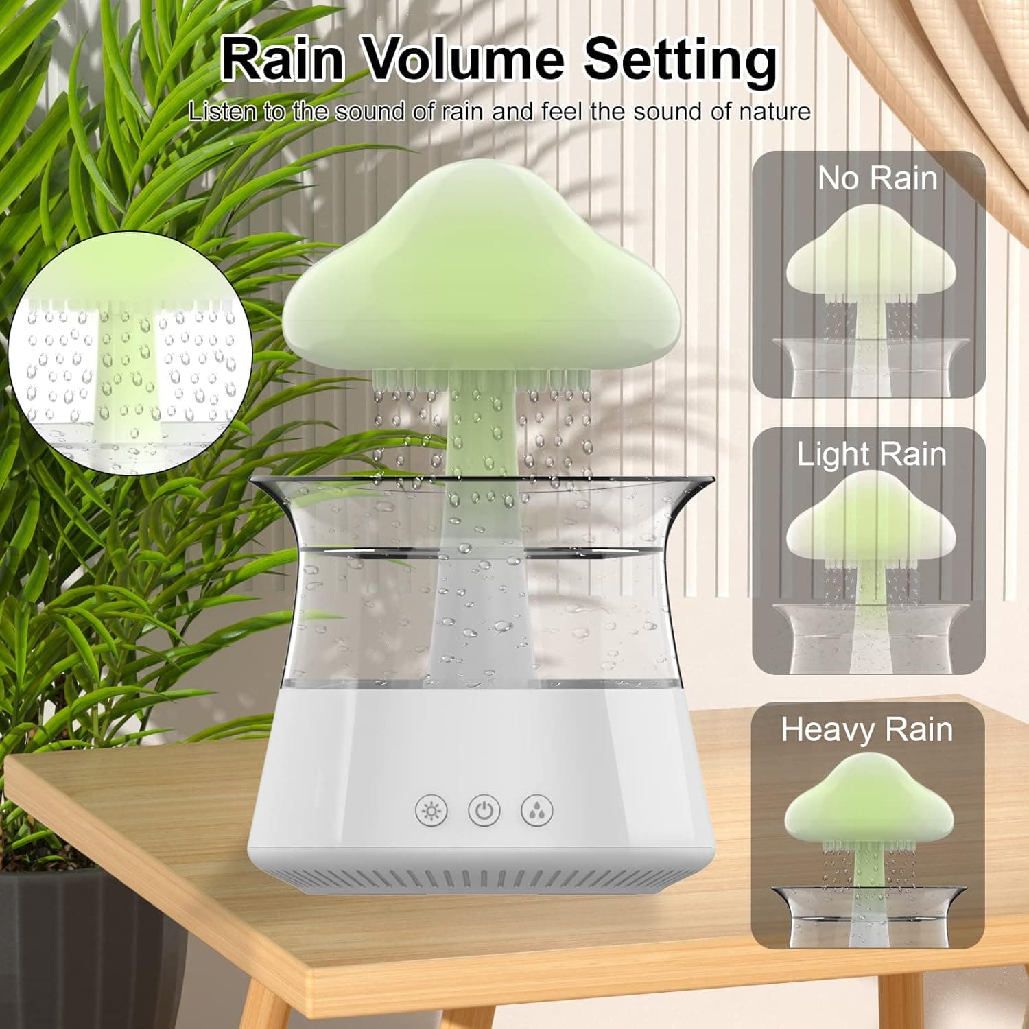 Cloud Rain Humidifier for bedroom with Soothing Rain Sounds - Bedroom Sleep Aid, Waterfall Night Light, Mushroom Design Air Moisturizer for bedroom and living room (White) Regular - Image 7