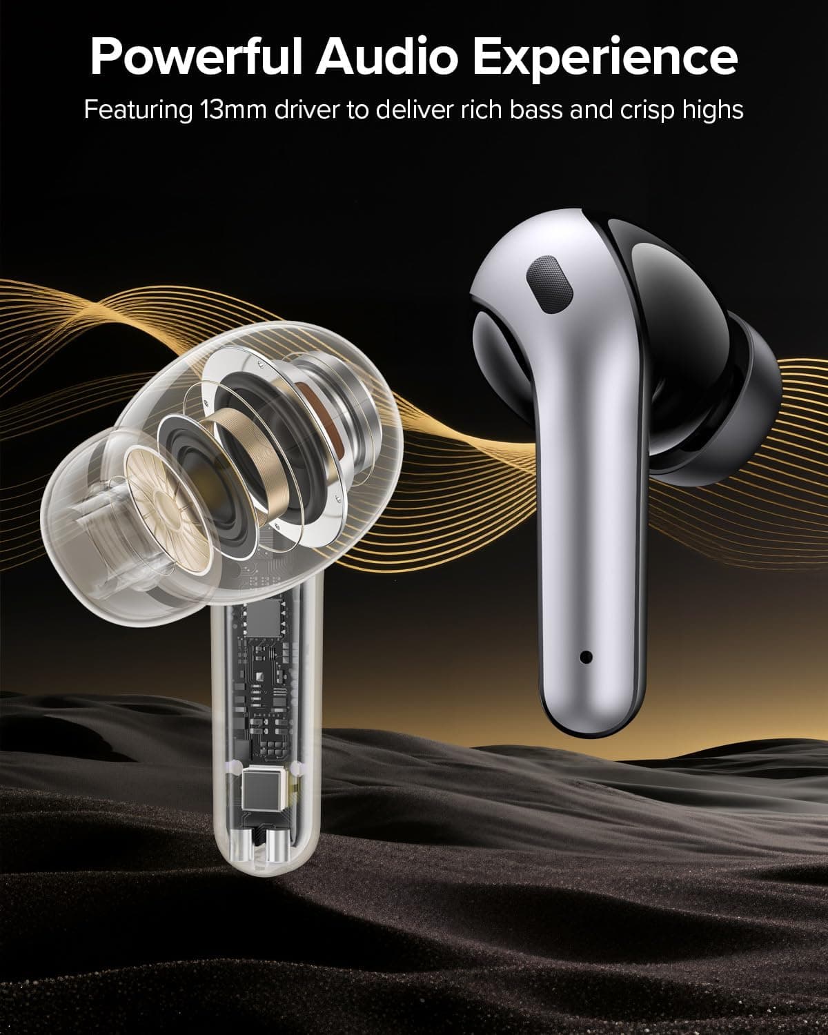 TAGRY Bluetooth Headphones True Wireless Earbuds 60H Playback LED Power Display Earphones with Wireless Charging Case IPX5 Waterproof in-Ear Ear buds with Mic for TV Smart Phone Laptop Computer Sports M Black - Image 5