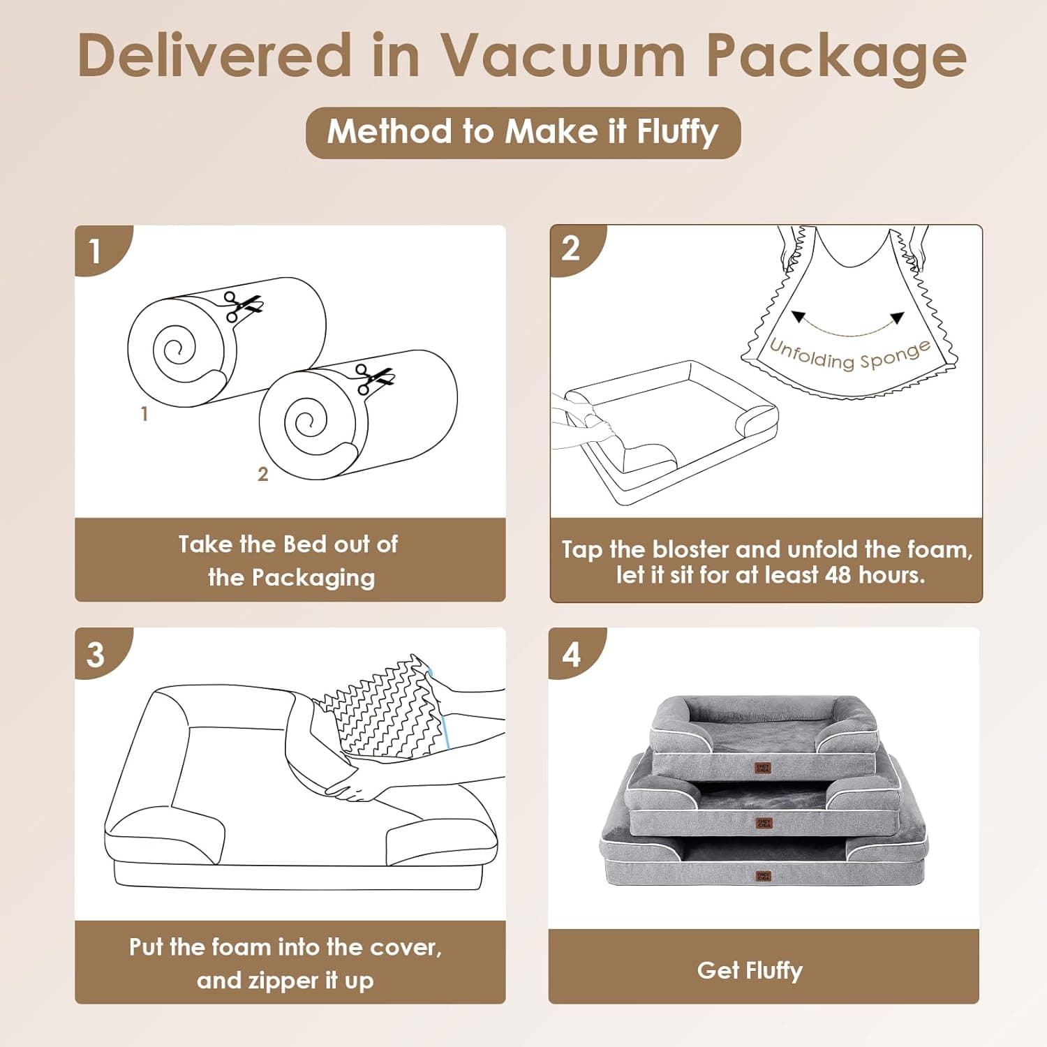 EHEYCIGA Orthopedic Dog Beds for Extra Large Dogs 44x32Inch, Waterproof Memory Foam XL Pet Bed with Sides, Non-Slip and Egg-Crate Foam Big Dog Couch Bed with Washable Removable Cover, Grey 44.0"L x 32.0"W x 6.5"Th Grey - Image 8