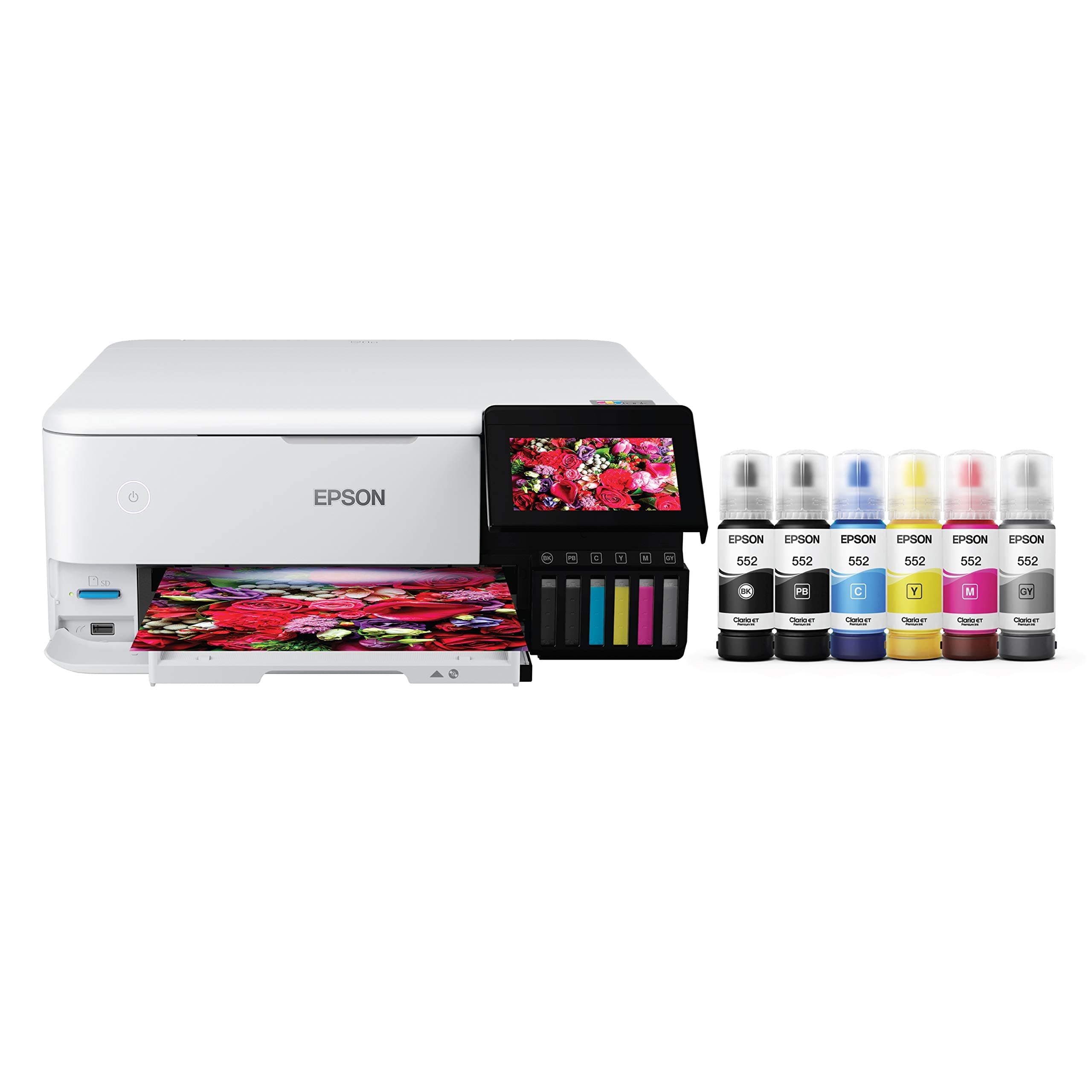 Epson EcoTank Photo ET-8500 Wireless Color All-in-One Supertank Printer with Scanner Copier, Ethernet and 4.3-inch Colorfull Touchscreen - White