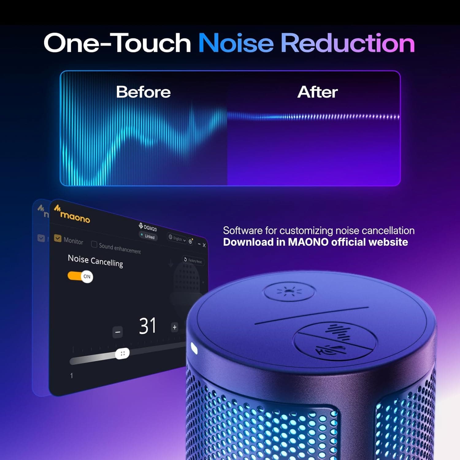 MAONO Gaming USB Microphone, Noise Cancellation Condenser Mic with Mute, Gain, Monitoring, Boom Arm Mic for Streaming, Podcast, Twitch, YouTube, Discord, PC, Computer, PS4, PS5, Mac, GamerWave DGM20S Black - Image 3