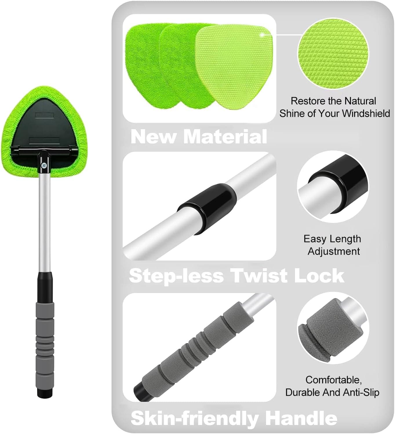 XINDELL Windshield Cleaner Tool – Upgrade Large Head Car Interior&Exterior Window Cleaning Kit with Extendable Handle & 4 Mic - Image 9