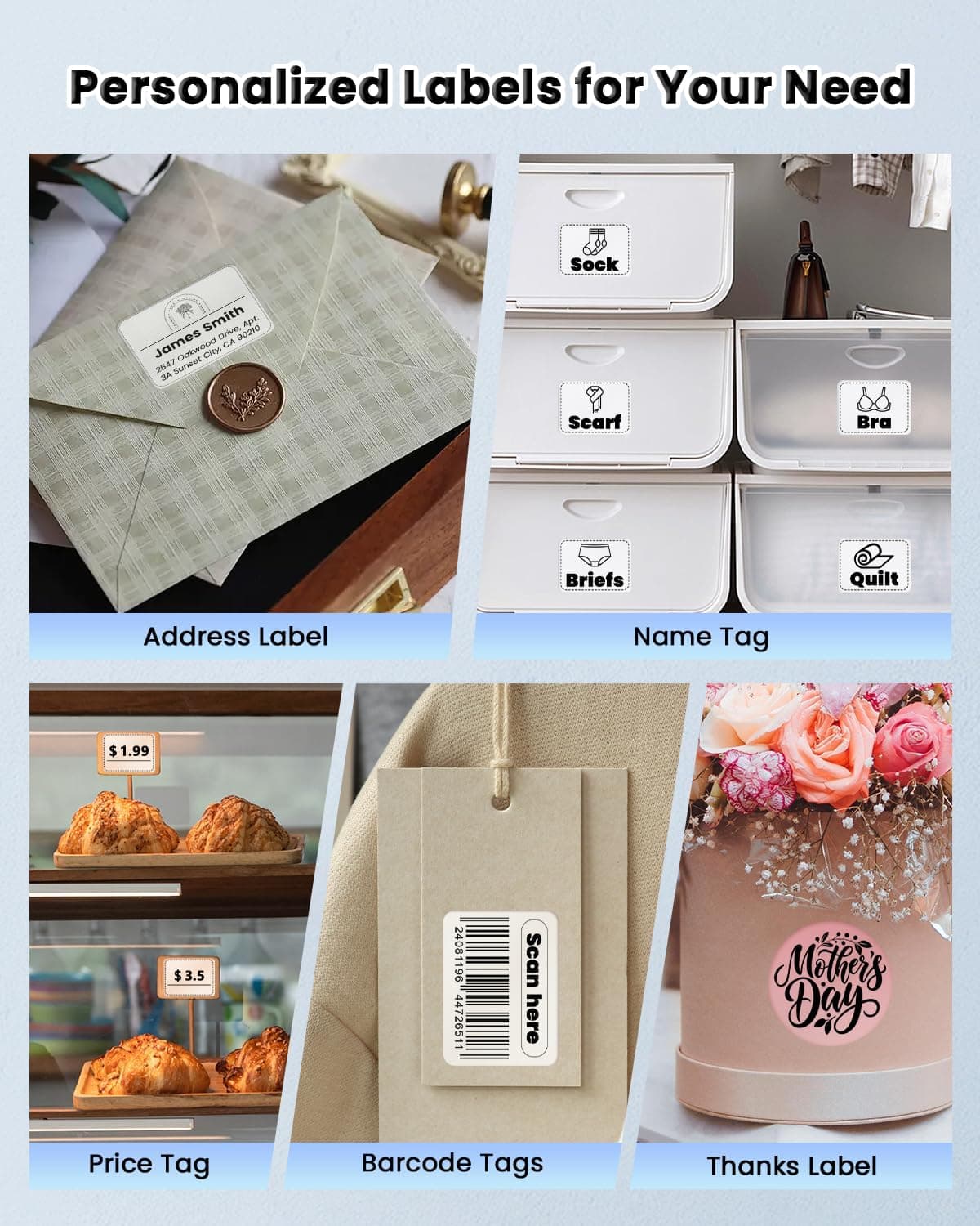 Label Makers, Label Maker Machine with Tape, Bluetooth Label Maker, Portable Thermal 2 Inch Label Printer for Small Business, Barcode, Address, Logo, Clothing, Sticker Printer for Phones & PC - Image 6