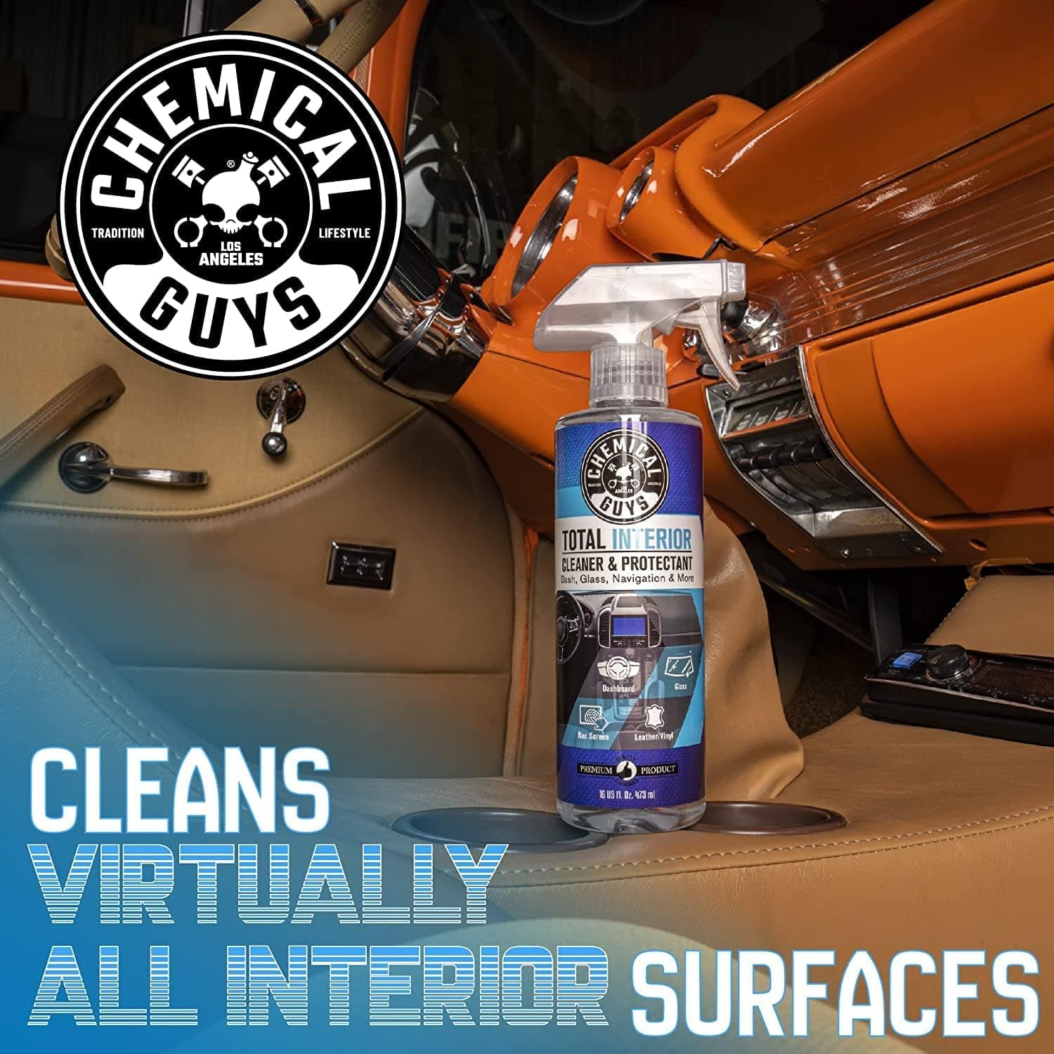 Chemical Guys Total Interior Cleaner & Protectant Limpiador Interior, Limpia y Protege Cuero, Vinilo, Plástico, Goma, Cristal con un Acabado Sin Rayas — Autos, Camiones, SUVs, RVs, 16 oz 16 Fl Oz (Paquete de 1) Fresco - Image 5