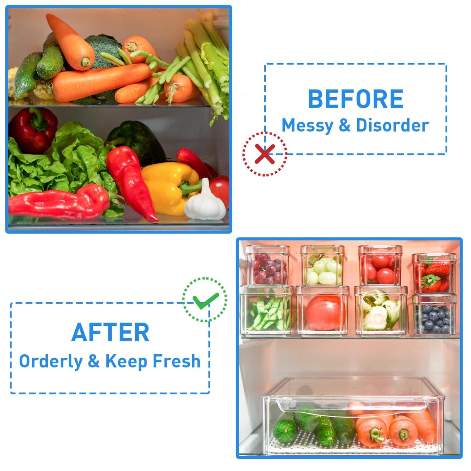 Pomeat 10 Pack Fridge Organizer, Stackable Refrigerator Bins with Lids, BPA-Free Produce Fruit Storage Containers for Fridge, Clear for Food, Drinks, Vegetable - Image 7