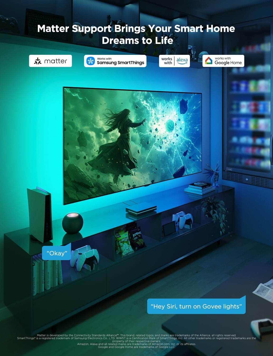 Govee HDMI 2.1 Sync Box 2, AI Sync Box with TV Backlight, Supports 8K@60Hz, 4K@144Hz, VRR and ALLM, Works with SmartThings, Matter and Alexa, RGBIC LED Light Strip for 75-85 inch TVs, 75 LEDs/m 16.3FT for 75"-85" TV - Image 6