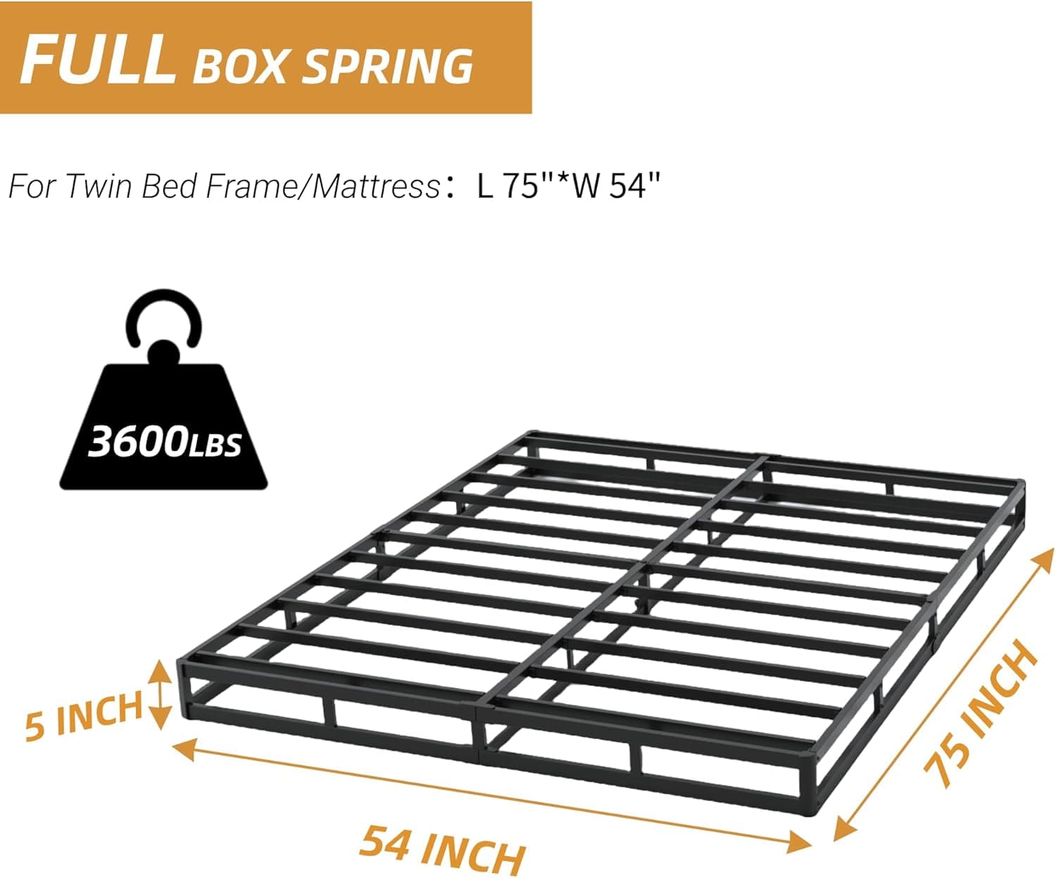 UNITED FLAMES 5 Inch High Profile Box Spring Full Size, Heavy Duty Mattress Foundation, Sturdy Box Spring for Full Bed, Easy Assembly, Noise Free (5, Full) Full 5 - Image 3