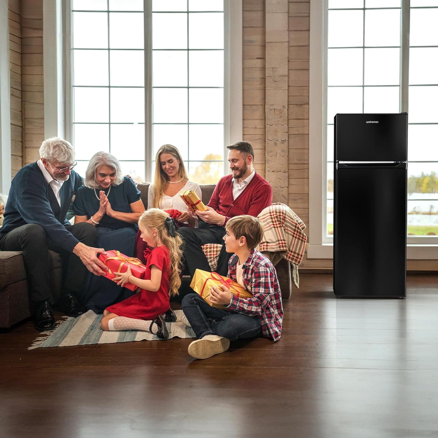 Upstreman 7.7 Cu.Ft. Refrigerator with Freezer, Double Door Fridge, Adjustable Thermostat, Large Capacity, Reversible Door Swing, Refrigerator for Apartment, Office, Dorm, Black（BD75） - Image 9