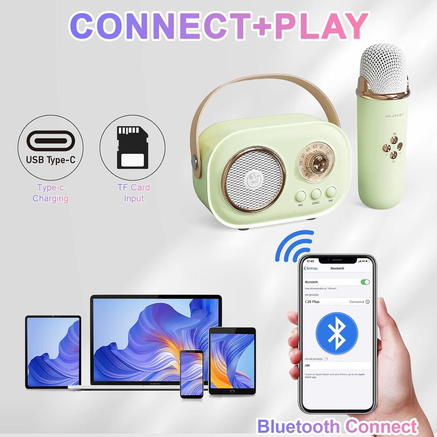 Mini Karaoke Machine,Karaoke Machine for Kids and Adults,Cute Karaoke with Microphone Set,Portable Bluetooth Speaker with Microphone,Retro Handheld Style for Family Party Meeting Singing (Green) - Image 4