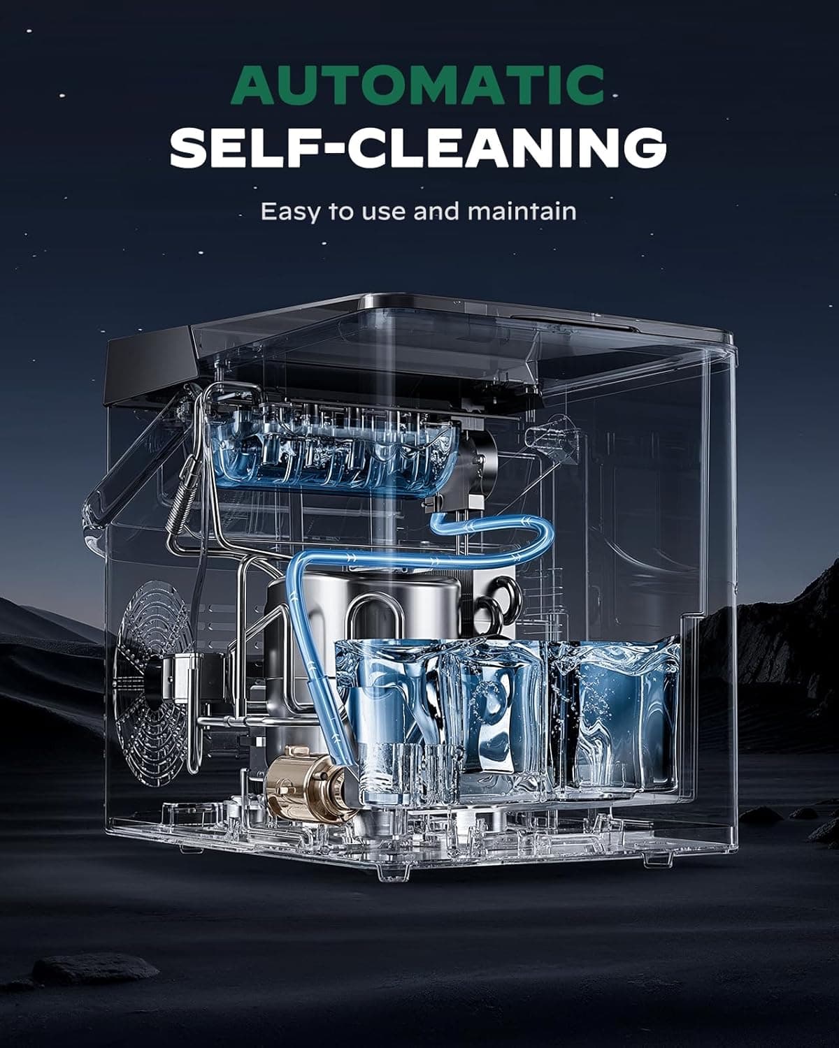 Silonn Ice Maker Countertop with Expandable 2.5L Ice Basket & 1.8L Water Tank, 9 Bullet Ice Cubes in 6 Mins, Portable Ice Maker with LED Touch Control, Self-Cleaning, 2 Ice Sizes for Home Kitchen Black-PRO 26lbs - Image 5