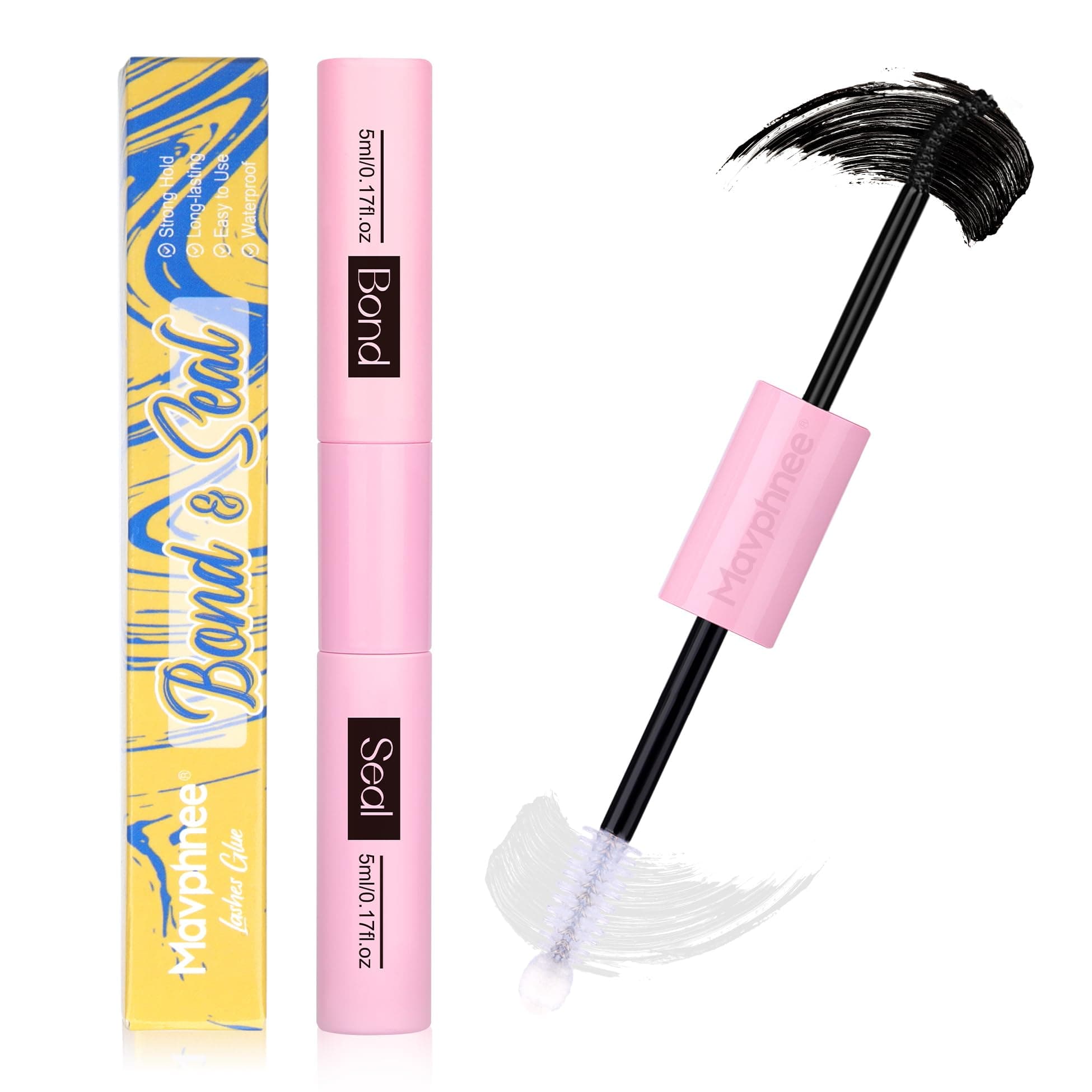 Lash Glue Bond and Seal Long Lasting Strong Hold Waterproof 2 in 1 Cluster Eyelash Glue for DIY Lash Extensions by Mavphnee Lash Bond and Seal