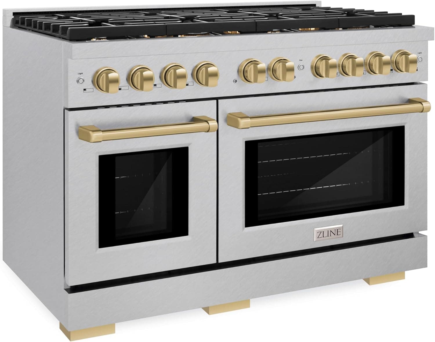 ZLINE Autograph Edition 48 in. 6.7 cu. ft. Paramount Double Oven Dual Fuel Range with 8 Burner Gas Cooktop in Satin Stainless Steel and Champagne Bronze Accents (SDRSZ-48-CB) - Image 3