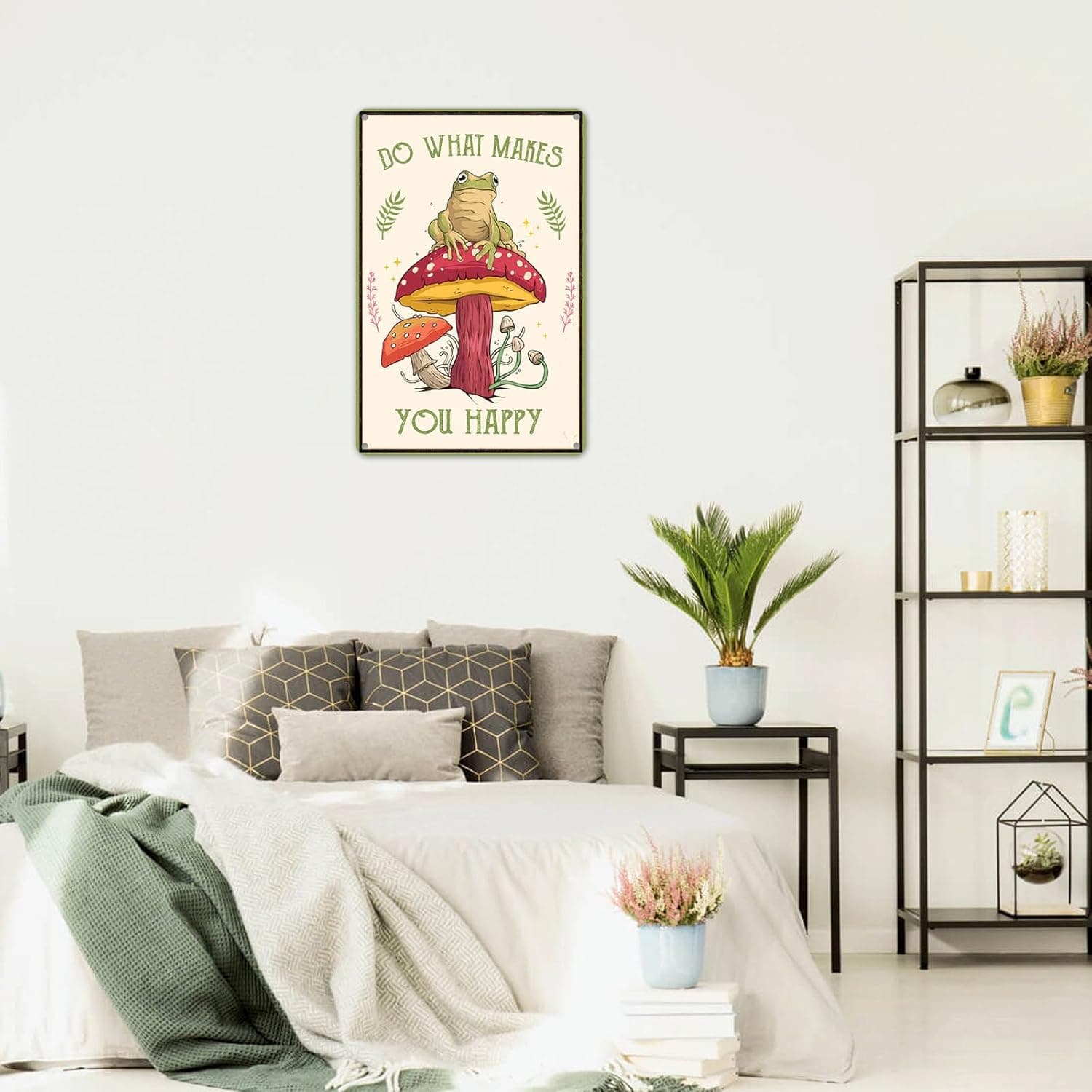 Funny Frog Mushroom Decor Metal Sign: Cute Cottagecore & Forest Decor for Bathroom, Kitchen, Bedroom, and Home, 12 x 8 Inch (247) Beige - Image 6