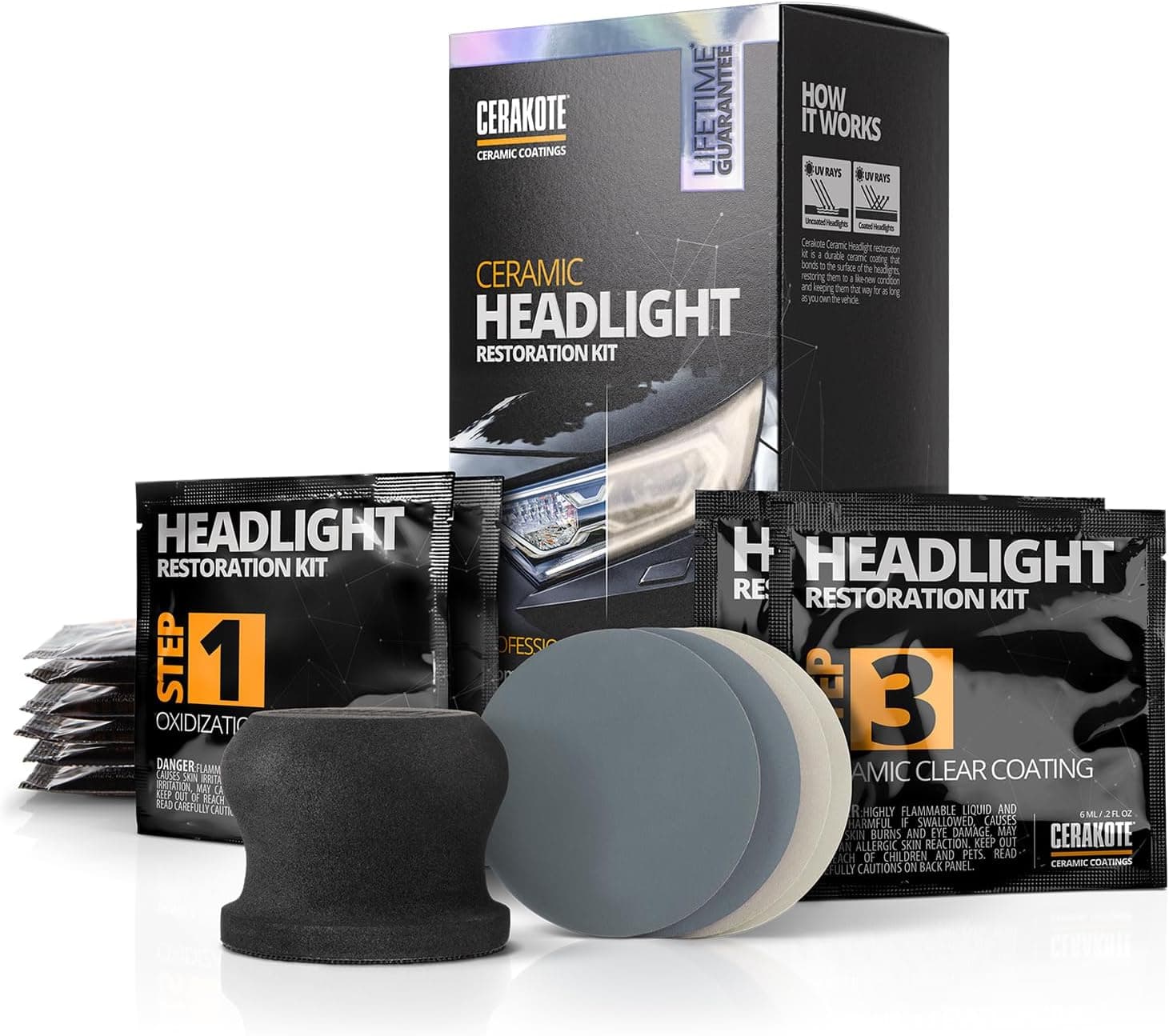 CERAKOTE® Ceramic Headlight Restoration Kit – Guaranteed To Last As Long As You Own Your Vehicle – Brings Headlights Back to Like New Condition - No Power Tools Required - 10 Wipe Kit 1 VEHICLE KIT - Image 3