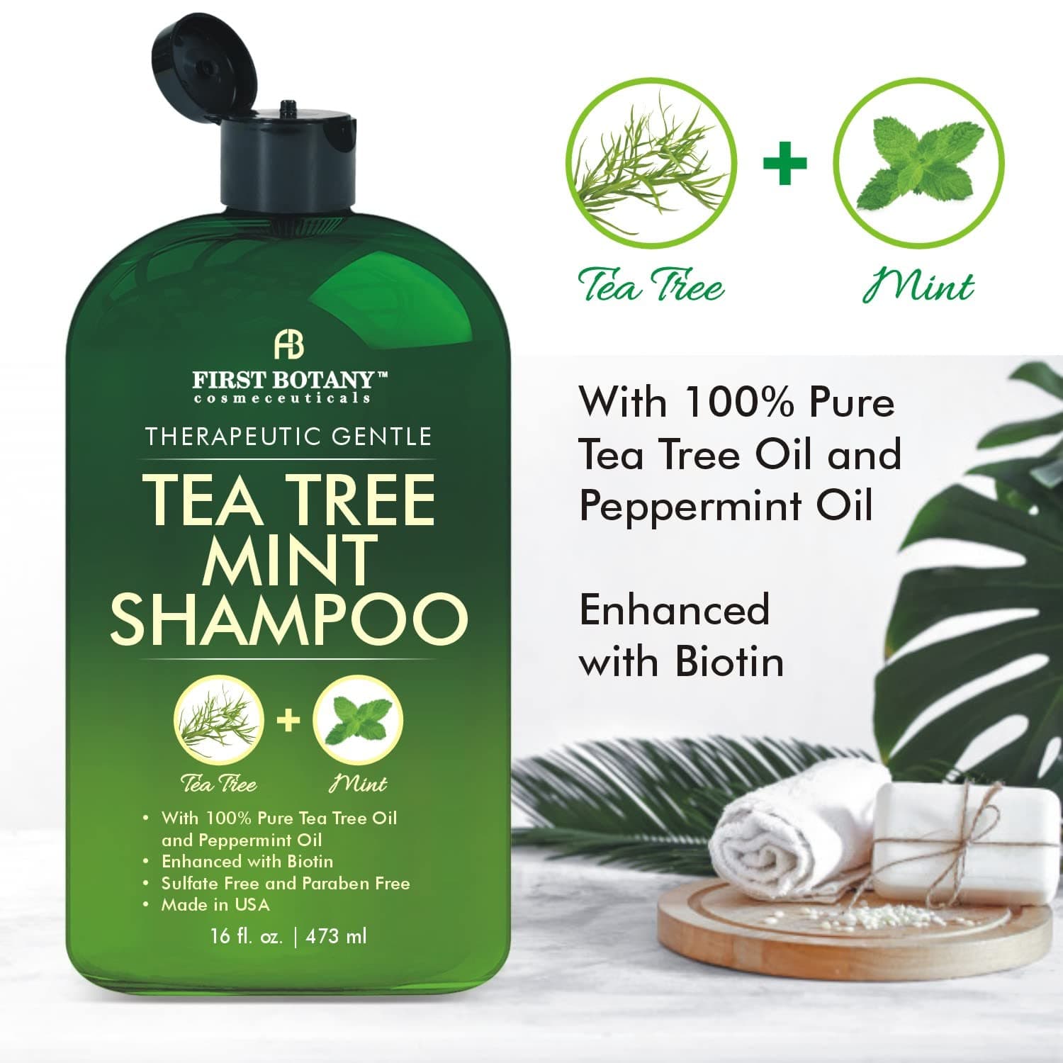First Botany Tea Tree Mint Shampoo & Conditioner for Men & Women - Pure Tea Tree & Peppermint Oil - Fights Hair Loss, Dandruff, Lice & Itchy Scalp, Promotes Hair Growth - Sulfate Free - 16 Fl Oz x 2 - Image 4