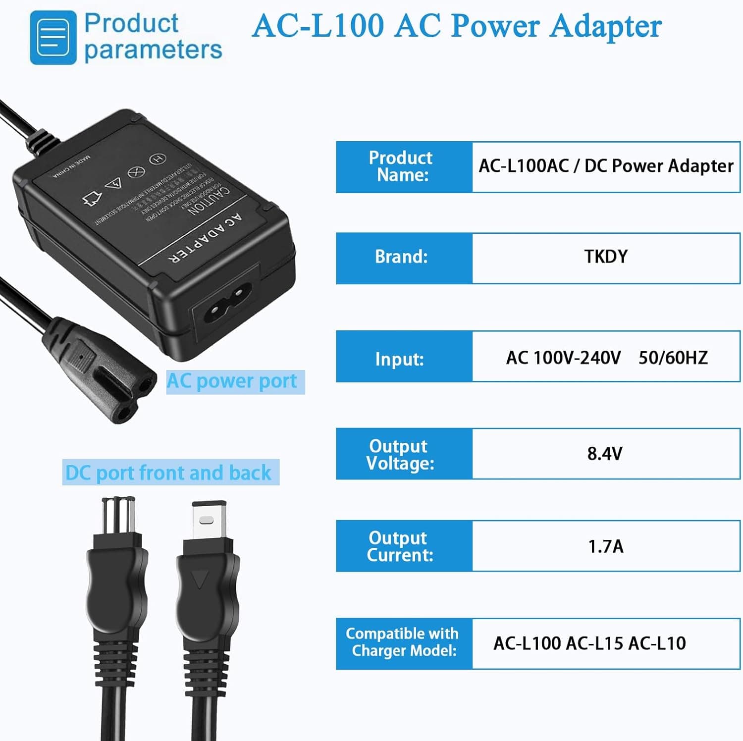 TKDY AC-L100 for Sony Handycam Camcorder Charger Cord Replace AC-L10A L10B L15A L15B L100A L100B L100C AC Adapter, fit for Sony Hi8 CCD- TRV128 TRV103 TRV130 TRV150 TRV108 TRV308 etc. - Image 4