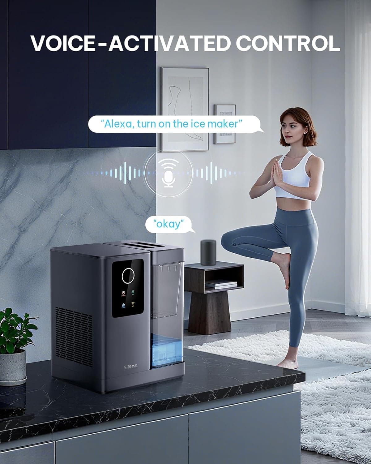 Silonn Nugget Ice Maker Countertop with APP & Voice Control, Self Cleaning Ice Machine with 3L Large Water Tank, 40 lbs/24H Soft Chewable Ice, Portable Pebble Ice Maker for Home, Kitchen and Party Silver Gray 40Lbs - Image 7