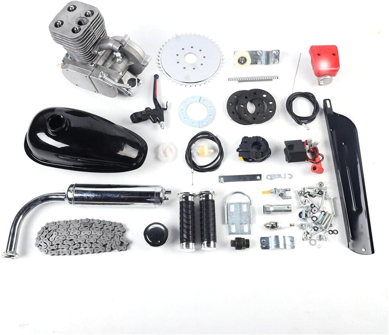 100CC Bicycle Engine Kit, 2 Stroke Gas Powered Bike Motor Conversion Kit Gas Motorized Motor Bike Motor Cycle Full Set Carburetor Assembly CDI Ignition Exhaust Muffler Fuel Tank (with Valve) - Image 2