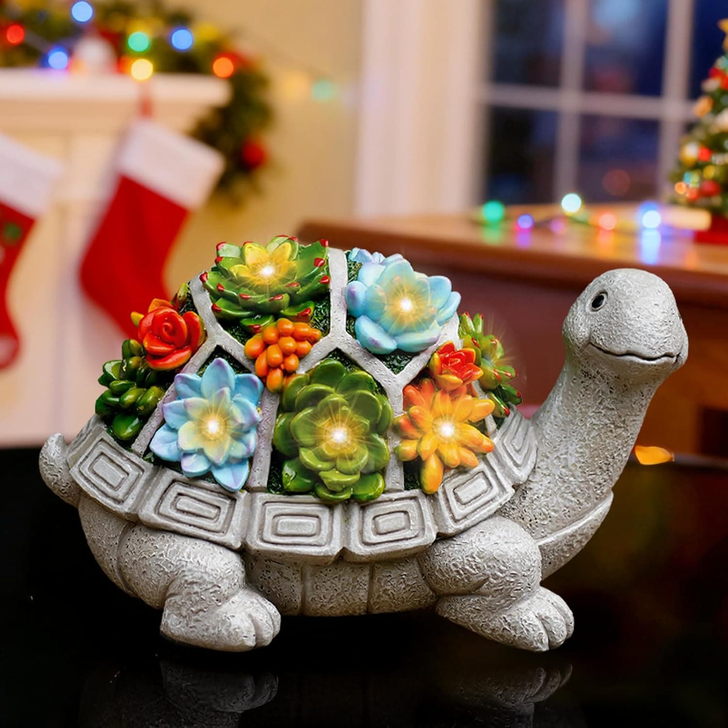 Nacome Solar Garden Outdoor Statues Turtle with Succulent and 7 LED Lights - Lawn Decor Tortoise Statue for Patio, Balcony, Yard Ornament - Chrismtas Gifts for Mom Grandma Grey Turtle - Image 8