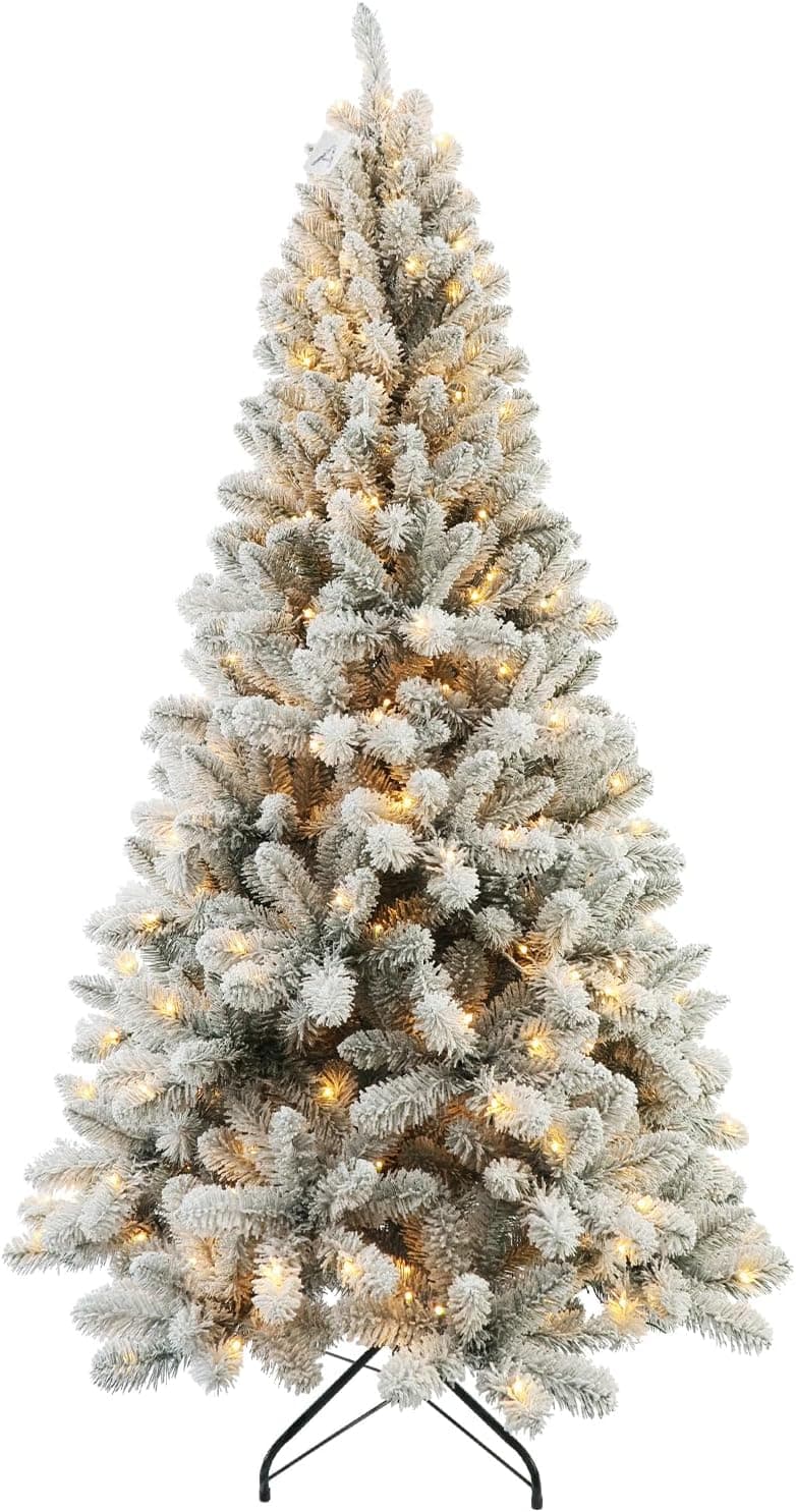 Prelit Christmas Tree With Lights 6ft - Premium Snow Flocked Artificial Xmas Tree, With 874 Branch Tips and 250 Warm Lightsm, Support Automatique,Perfect Choice for Christmas Decorations,White - Image 2